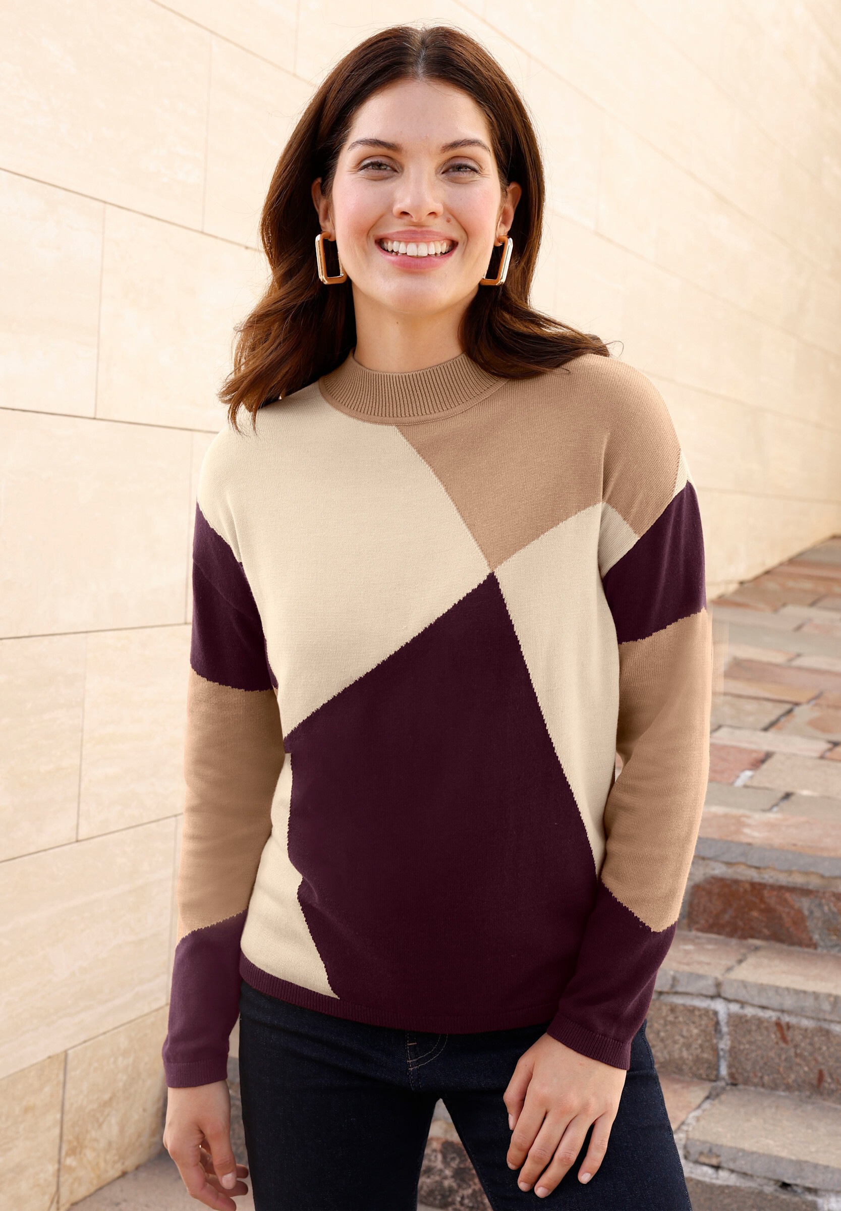 Sieh an! Longpullover »Stehkragen-Pullover Stehkragenpullover mit grafischem Muster«