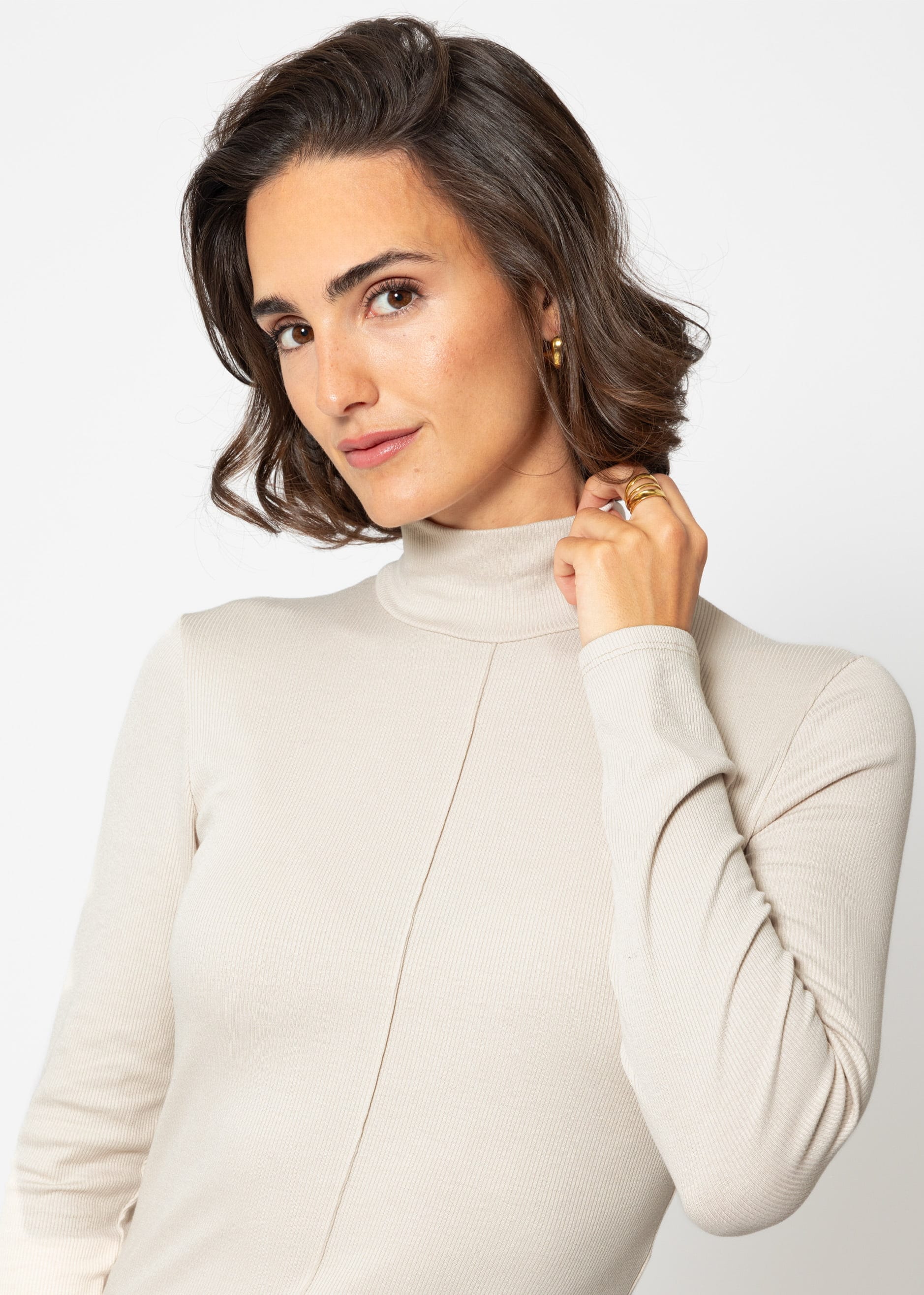 SASSYCLASSY Rollkragenshirt »Langarmshirt mit Rollkragen« Shirt Langarm aus weichem Viskose Jersey Schwarz Grau Beige