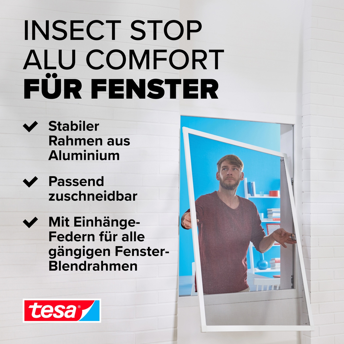 tesa Insektenschutz-Fensterrahmen »Insect Stop ALU Comfort Fliegengitter für Fenster - 1.4 m : 1.5 m«, Insektenschutz für Fenster - Aluminiumrahmen