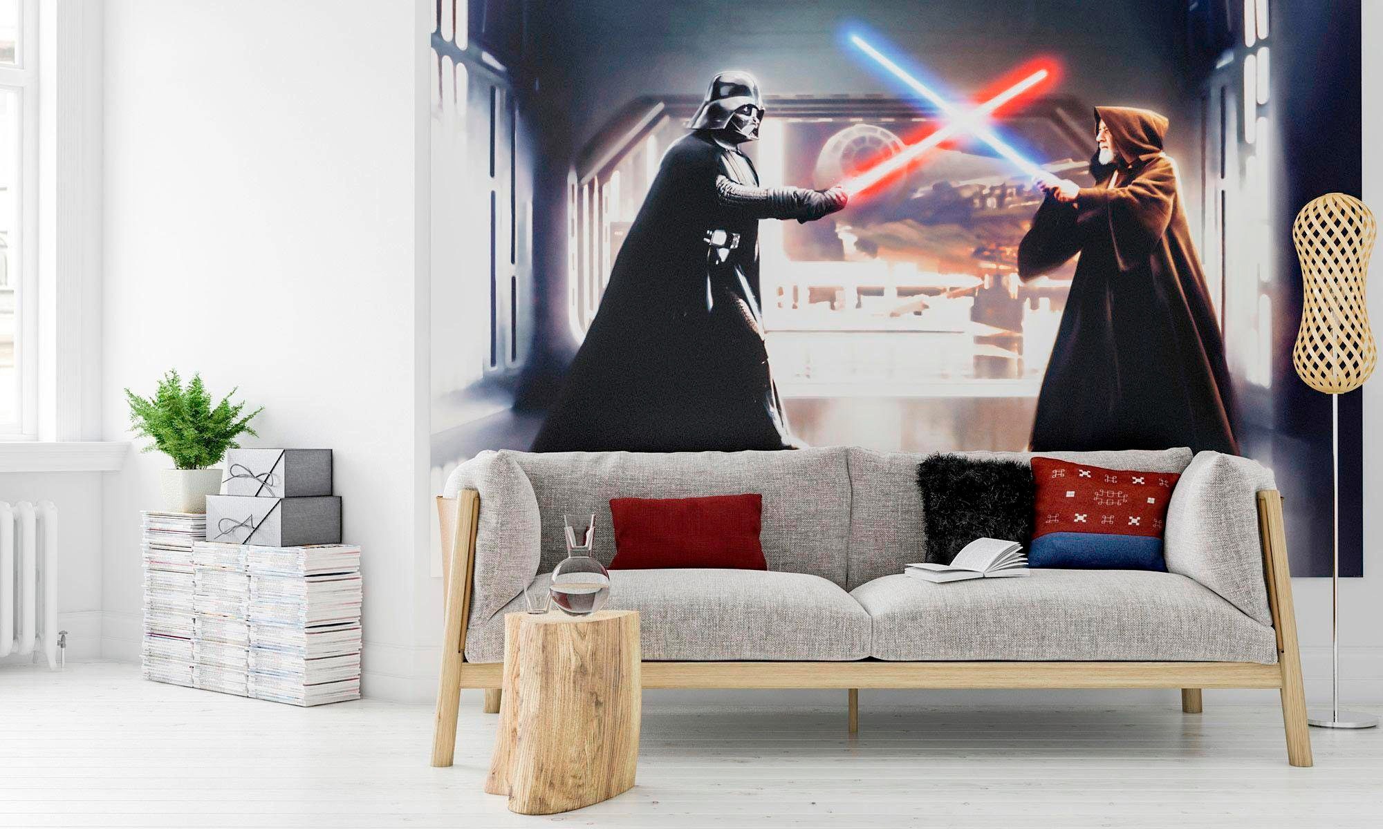 Komar Vliestapete »Digitaldruck Vlies - Star Wars Vader vs. Kenobi - Größe 300 x 200 cm«, bedruckt, Kinderzimmer