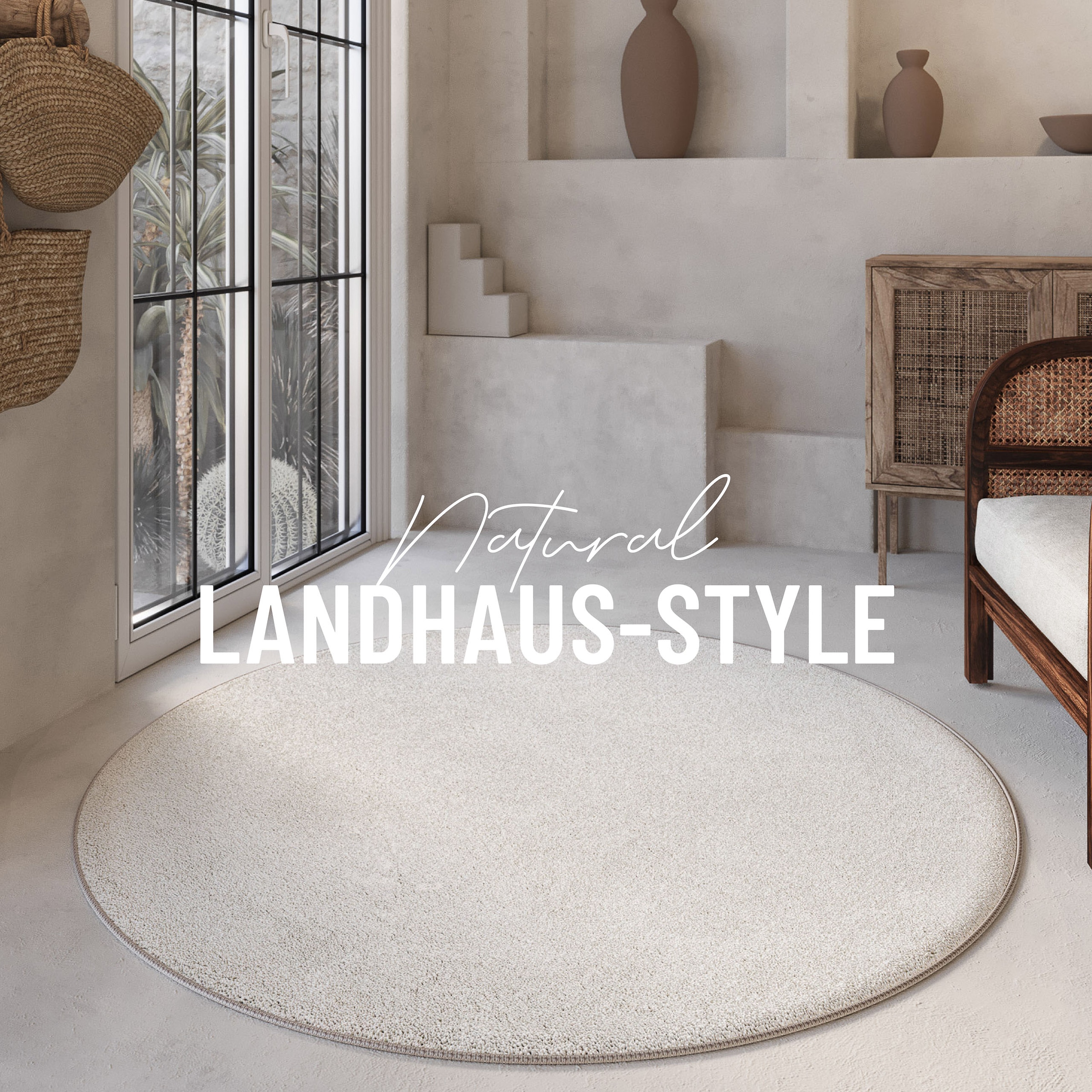 Wecon home Basics Hochflor-Teppich »Nova«, rund, 25 mm Höhe, Shaggy, gewebt, robust, Wohnzimmer, Schlafzimmer
