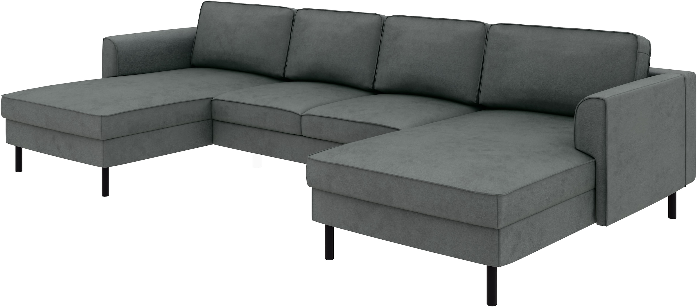 Home affaire Wohnlandschaft »Booster II, whlw. mit Schlaffunktion & Bettkasten, Fuß schwarz« Sofa in U-Form, Breite 305 cm, in Cord oder Struktur LEO o. LINO