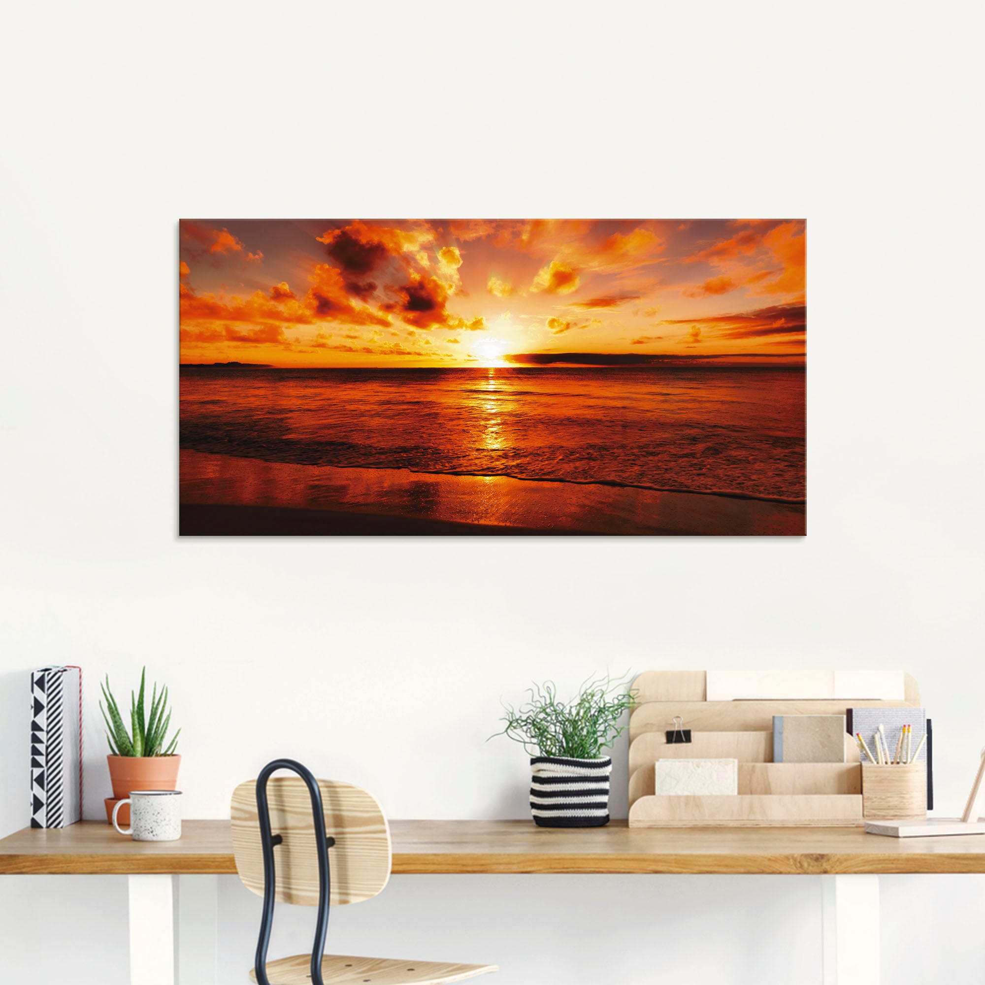 Artland Glasbild »Schöner Sonnenuntergang Strand«, Gewässer, (3 St.), in verschiedenen Größen