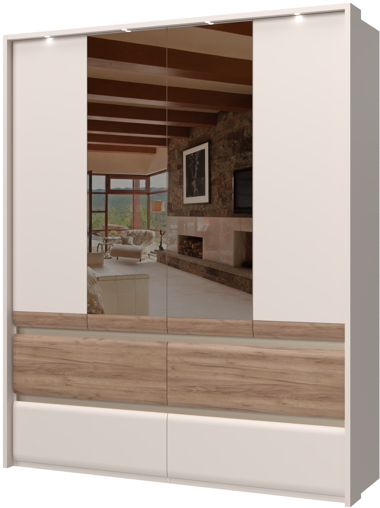 PLACES OF STYLE Kleiderschrank »Invictus, UV lackiert, FSC-zertifiziert, grifflose Optik« abgerundete Schubladen aus MDF im Holzdekor, soft-close,  mit Beleuchtung und Spiegel, in 4 Breiten, hoher Schrank (226cm)