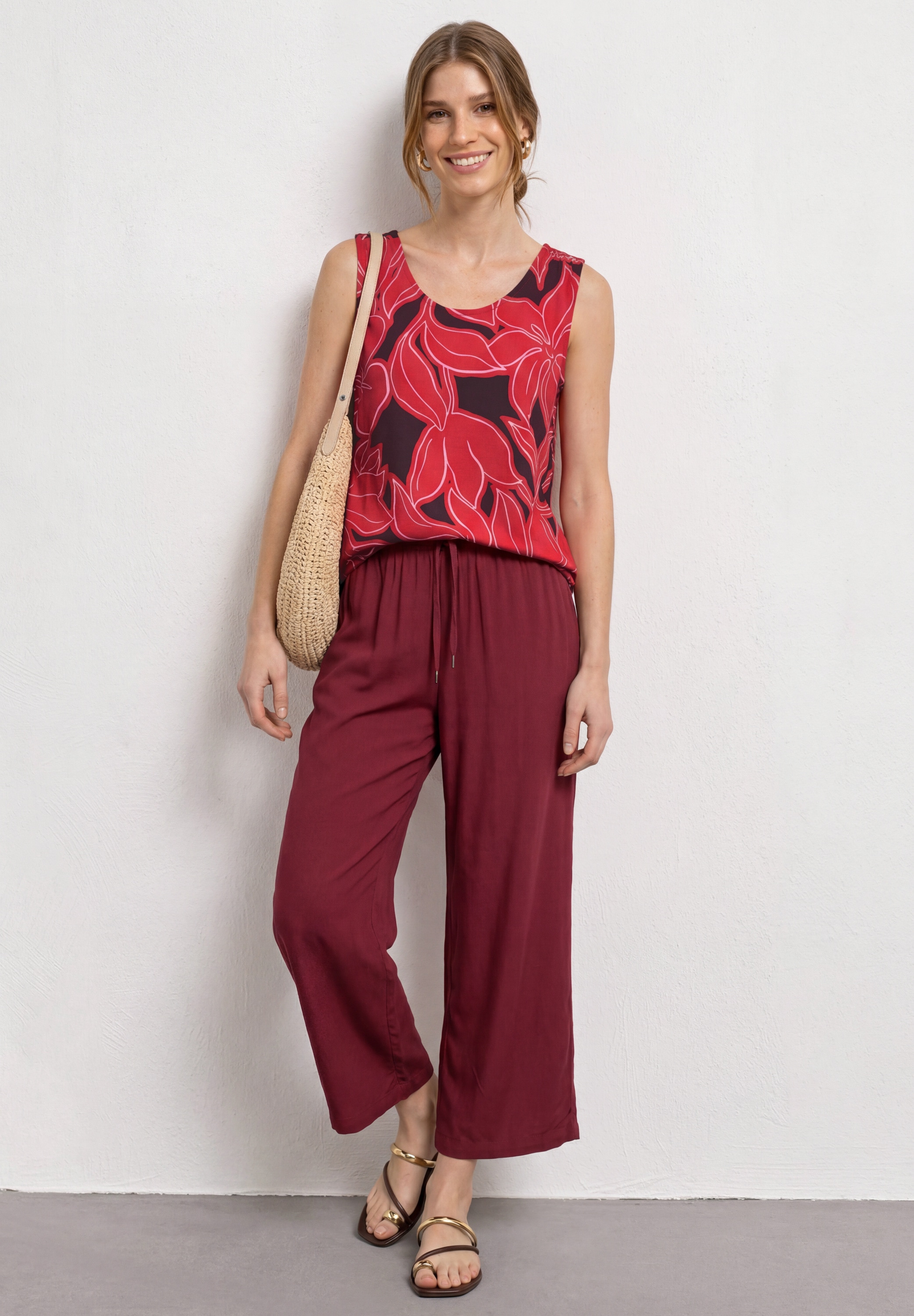 STREET ONE Shirttop Sommertop bedruckt mit V-Neck und Elastiksaum