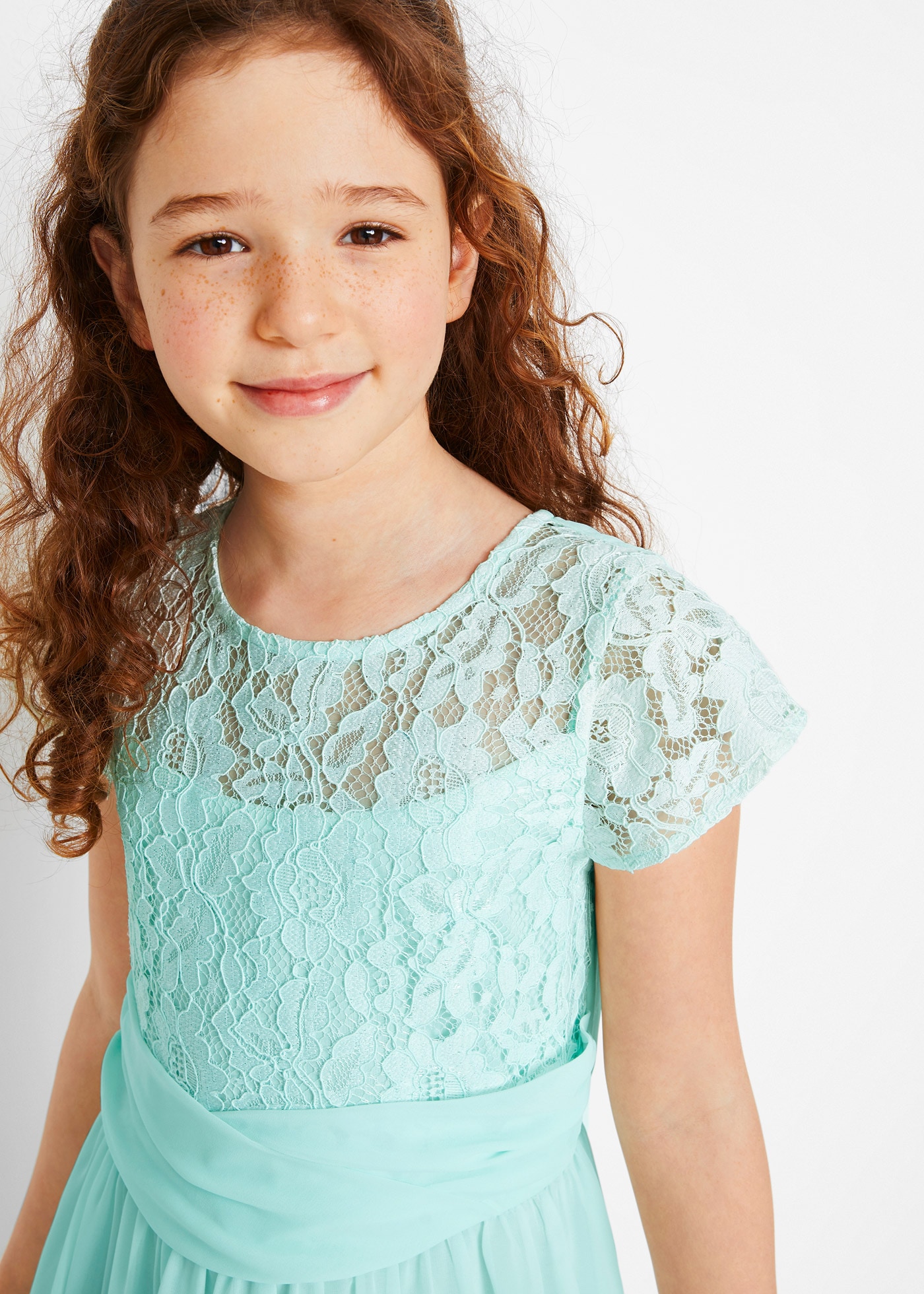 bonprix Chiffonkleid 1 tlg. tlg. festliches Kleid, mit Spitzenoberteil, aus Chiffon, mit kurzem Arm