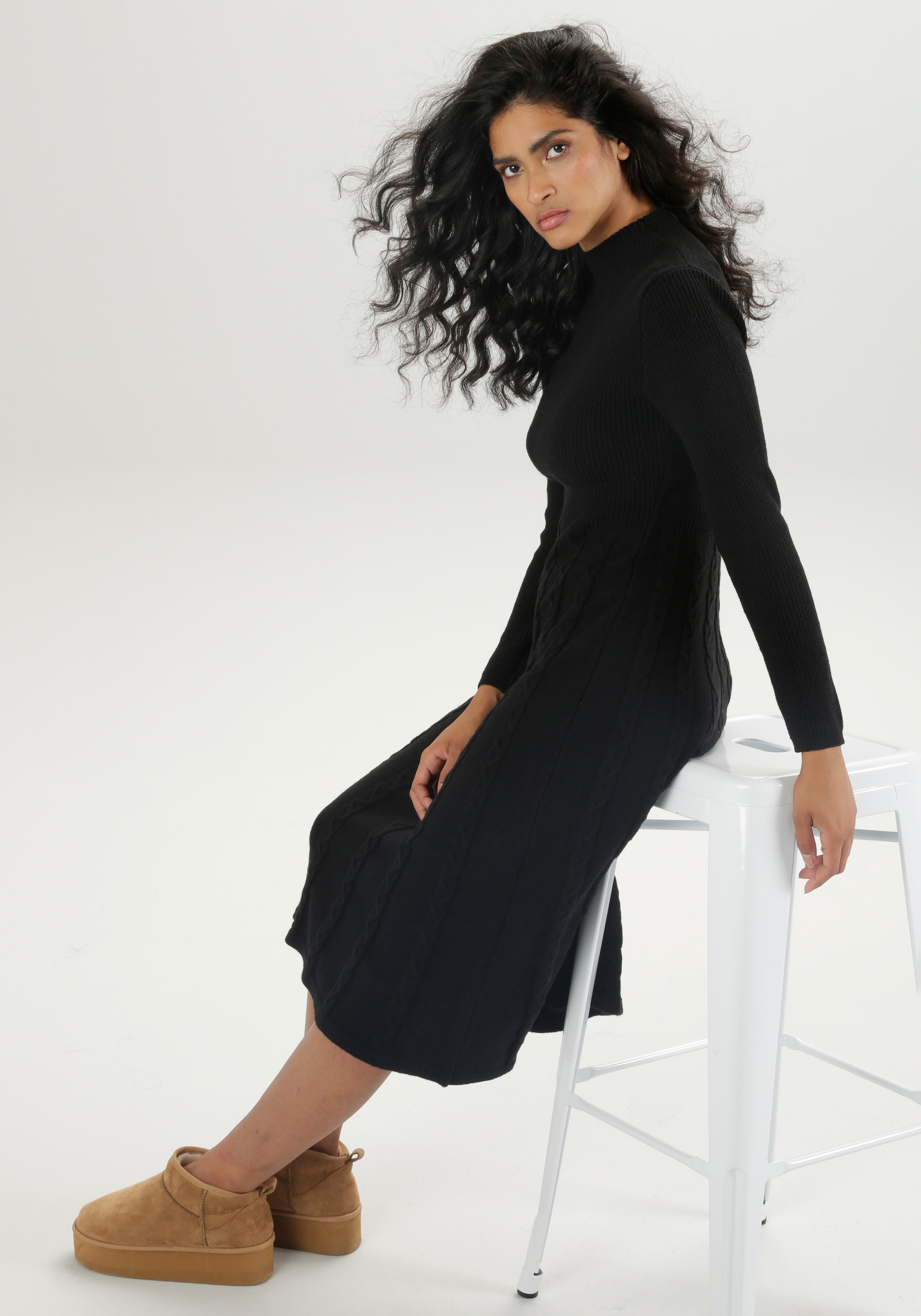 Aniston SELECTED Strickkleid, mit Zopfstrickmuster