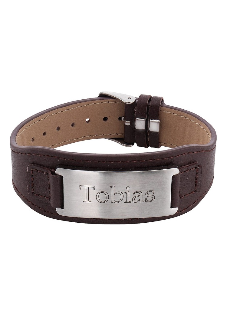 Armband mit Gravur »Schmuck Geschenk, Lederarmband mit ID-Platte verstellbar«,...