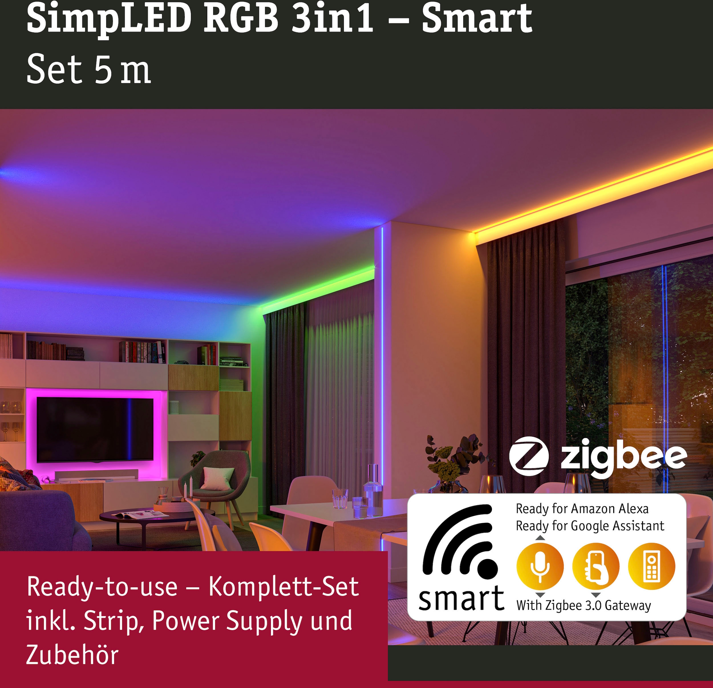 Paulmann LED-Streifen »SimpLED Stripe Set 5m 230/12V DC Weiß Metall Kunststoff«, 1 St.-flammig, RGB Zigbee