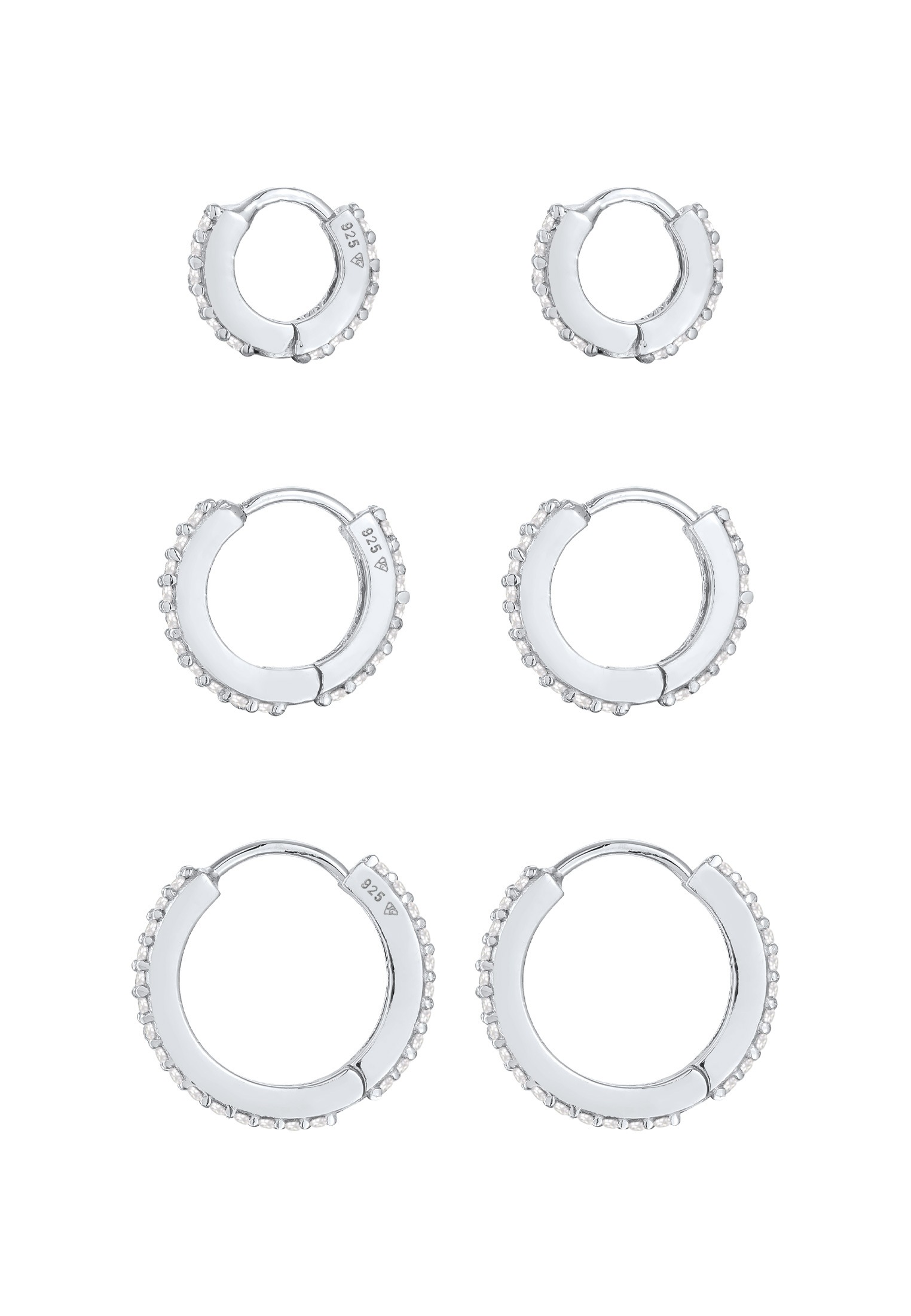 Elli Premium Paar Creolen »Ohrringe Creolen Zirkonia 3er Set Elegant 925 Silber«