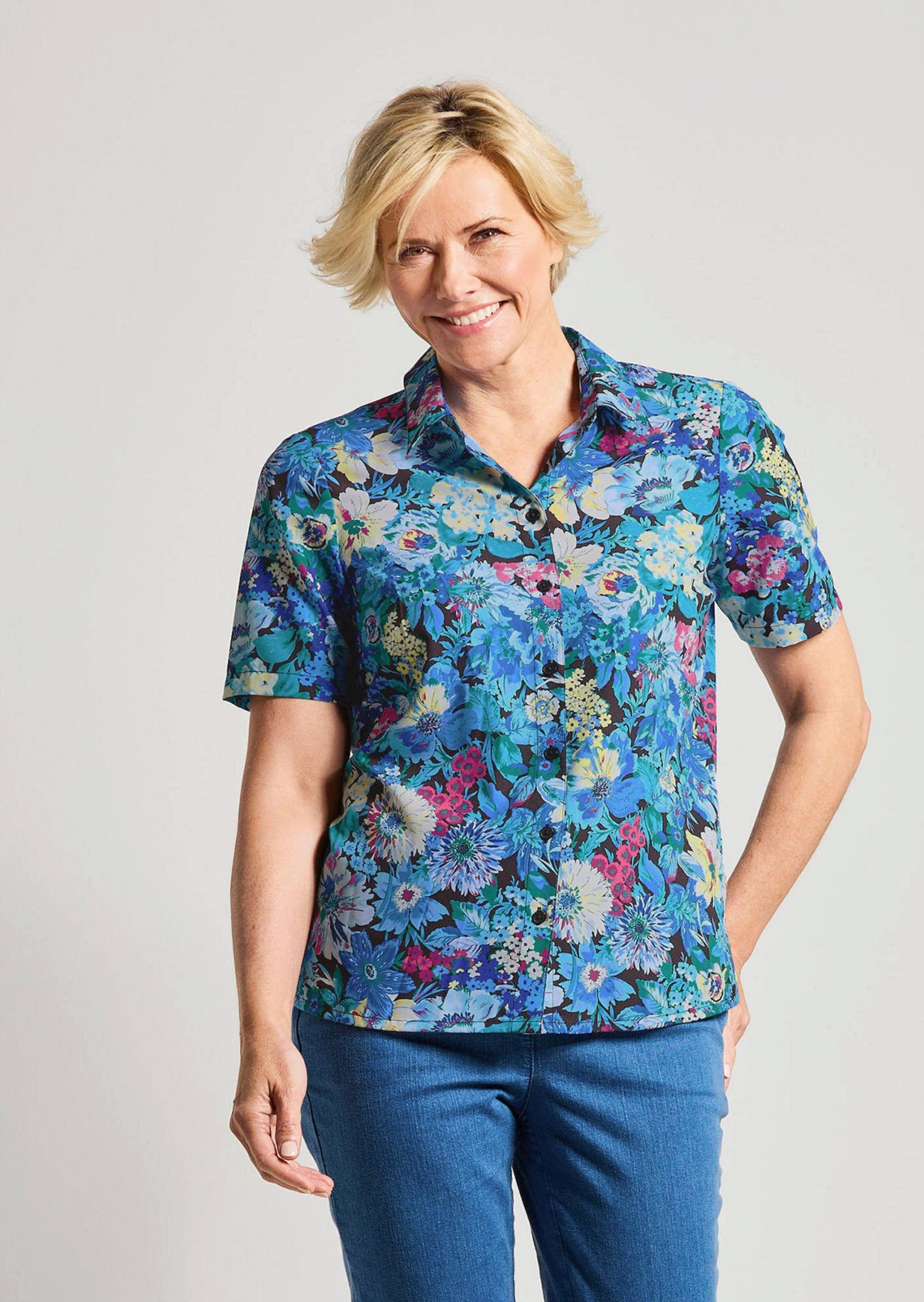 GOLDNER Hemdbluse »Kurzgröße Blusenshirt mit floralem Print« keine