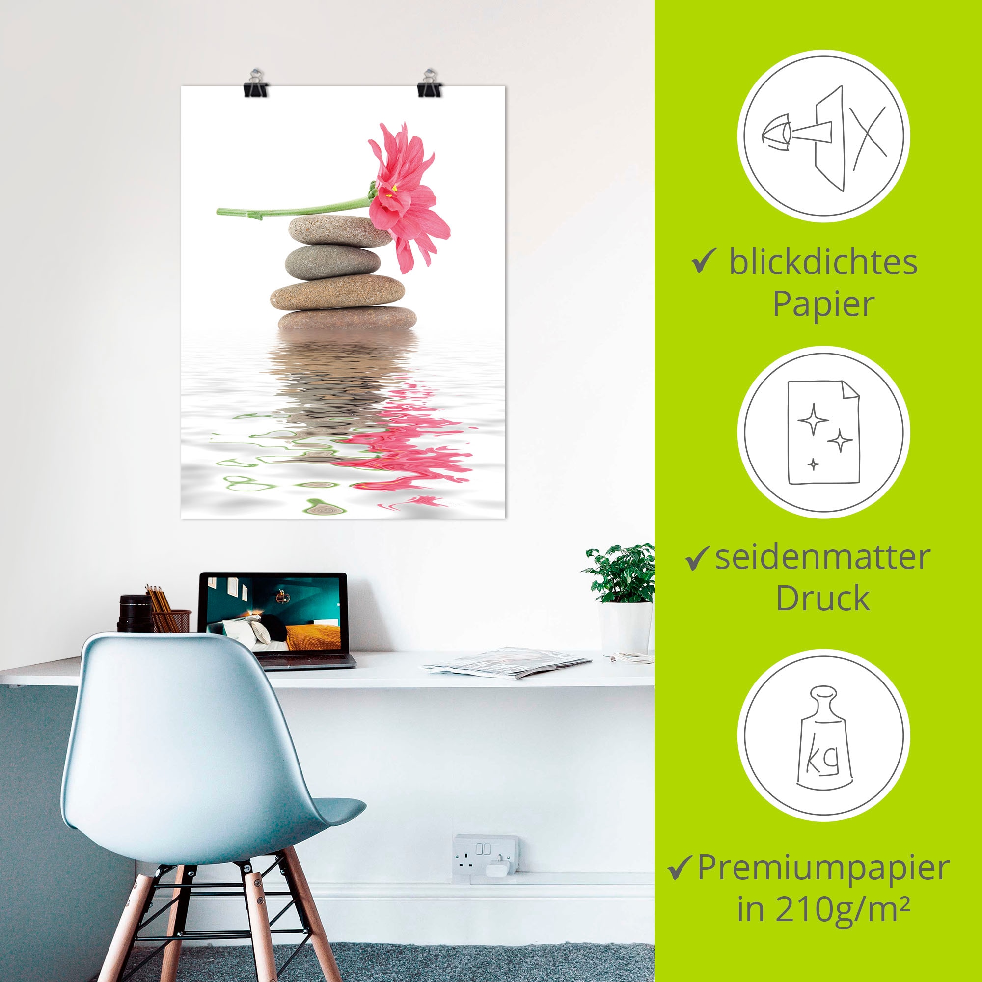 Artland Wandbild »Zen Spa Steine mit Blumen I«, Zen, (1 St.), als Leinwandbild, Poster in verschied. Größen