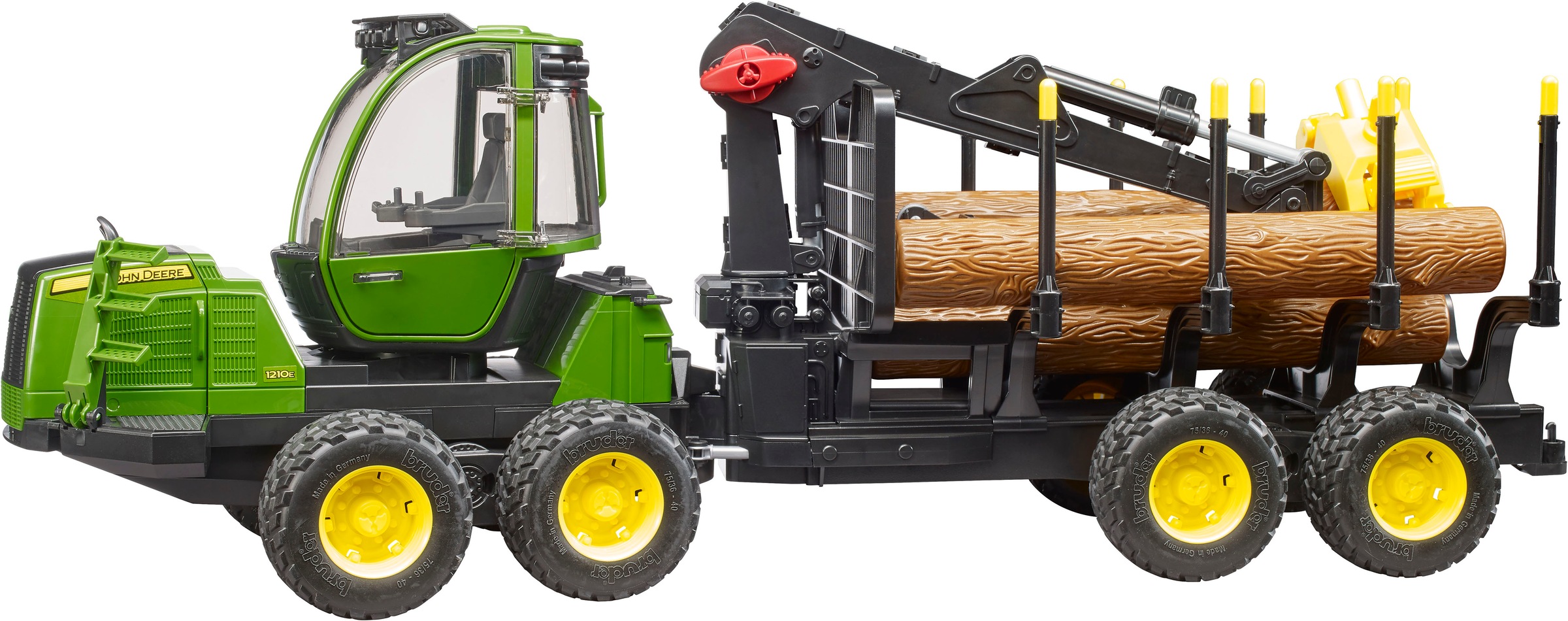 Bruder® Spielzeug-Traktor »John Deere 1210E Rückezug m.Holzgreifer/Baumstämme (02133)« Made in Europe