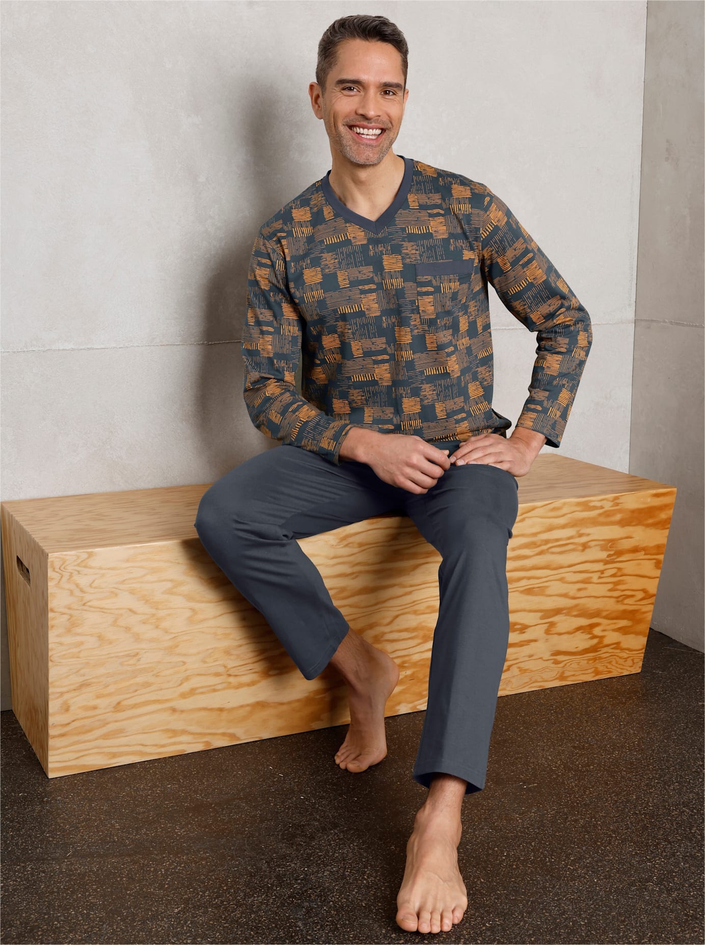 Comte Herren Schlafanzug in gelb, Größe 60/62