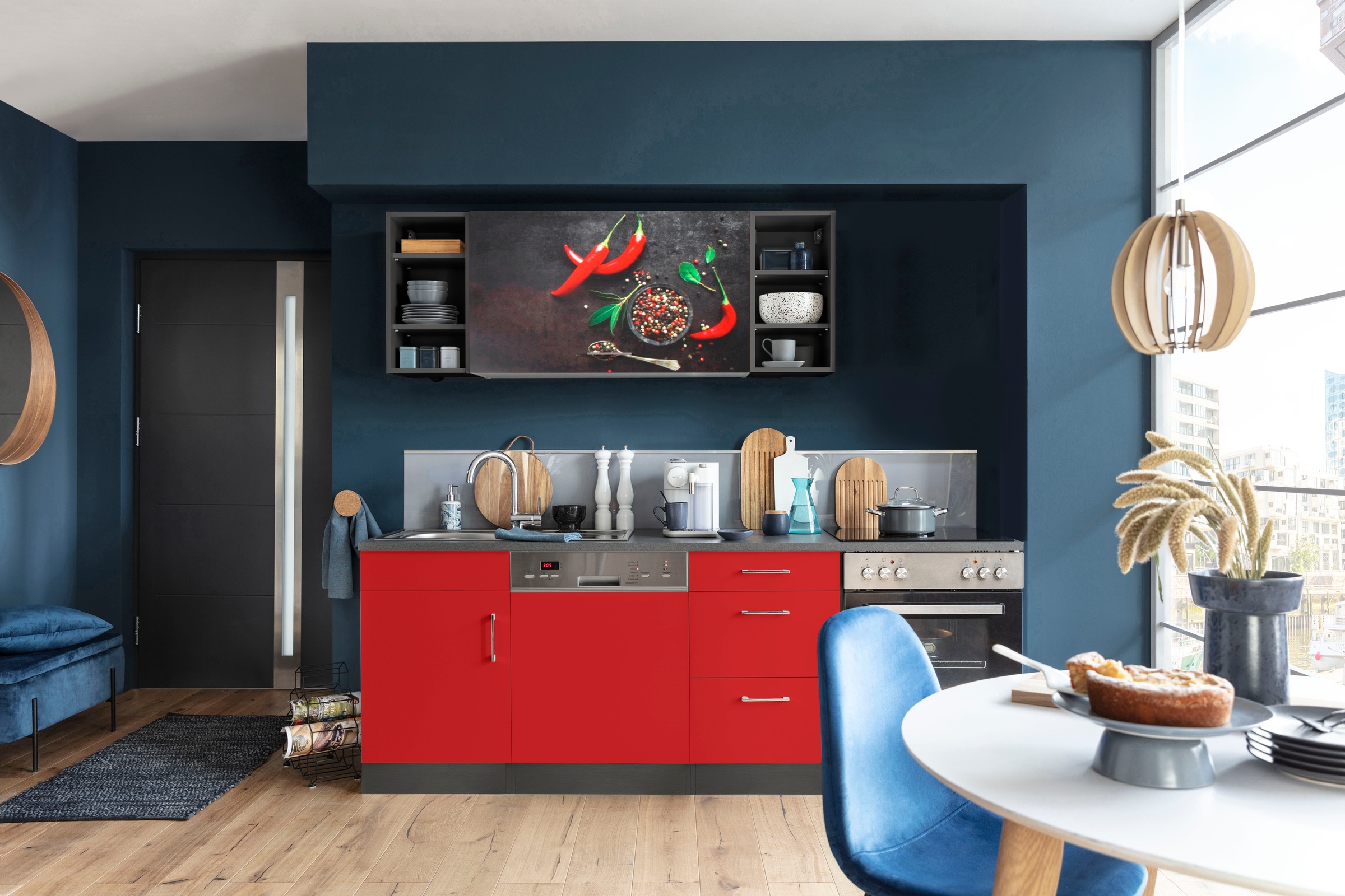 KOCHSTATION Küchenzeile »KS-Paris – Küchen mit einzigartigen Fotomotiven auf den Fronten« Breite 220 cm, wahlweise mit E-Geräten, mit Motivdruck