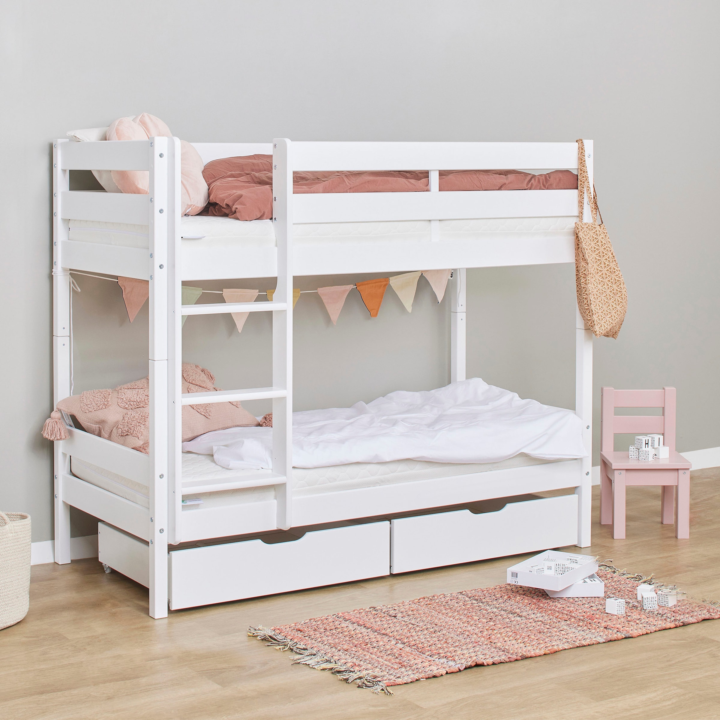 Hoppekids Etagenbett »ECO Comfort Kinderbett 90x200 oder 70x160 aus Massivholz in 4 Farben« TÜV, FSC und Nordisches Umweltzeichen – wahlweise mit Matratzen