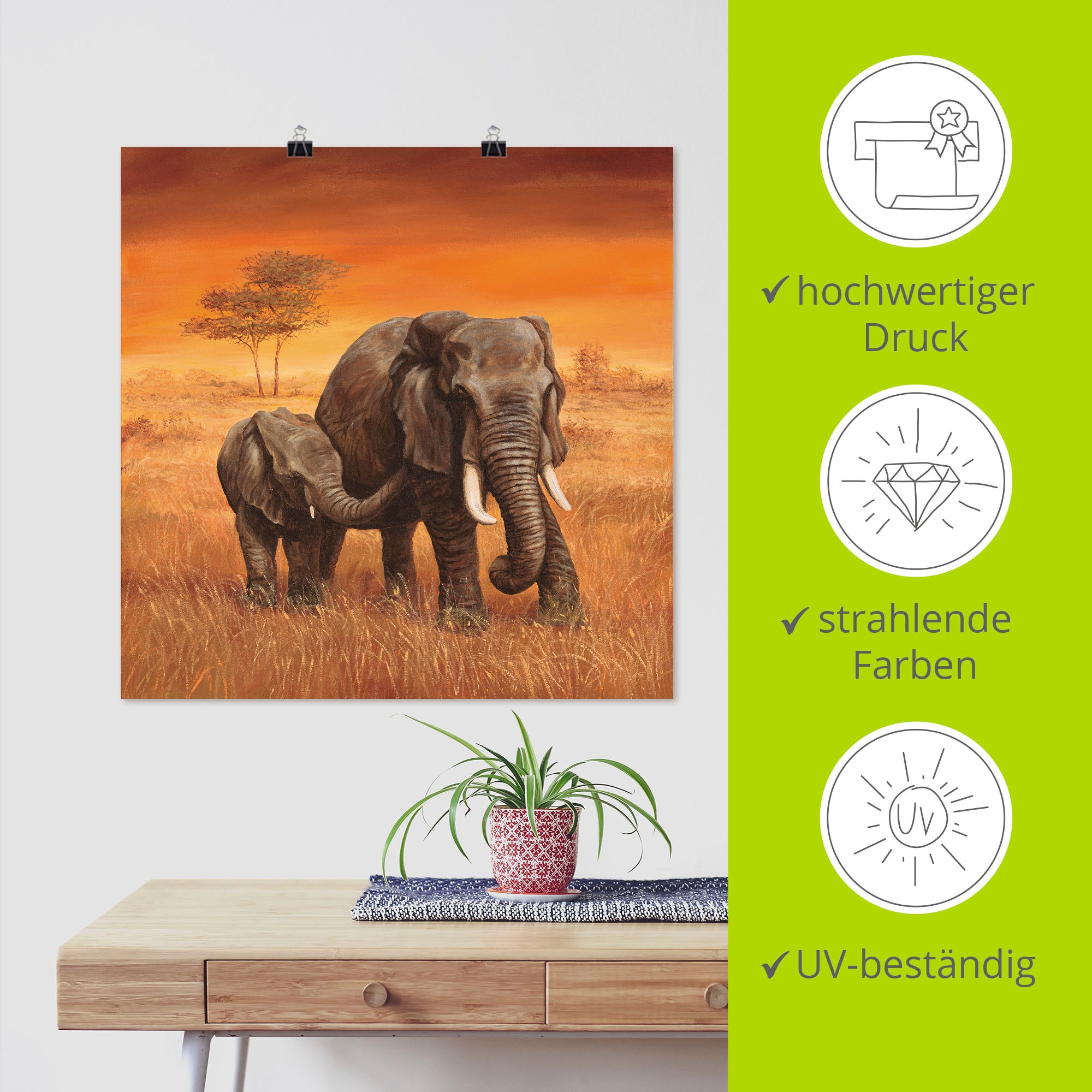 Artland Wandbild »Elefanten II«, Wildtiere, (1 St.), als Alubild, Outdoorbild, Leinwandbild, Poster, Wandaufkleber
