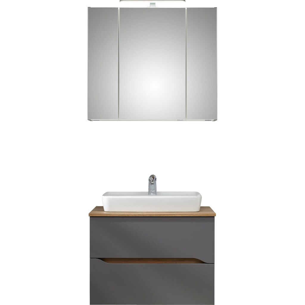 Saphir Badmöbel-Set »Quickset 2-teilig, Keramik-Aufsatzbecken mit LED-Spiegelschrank«, (2 St.)