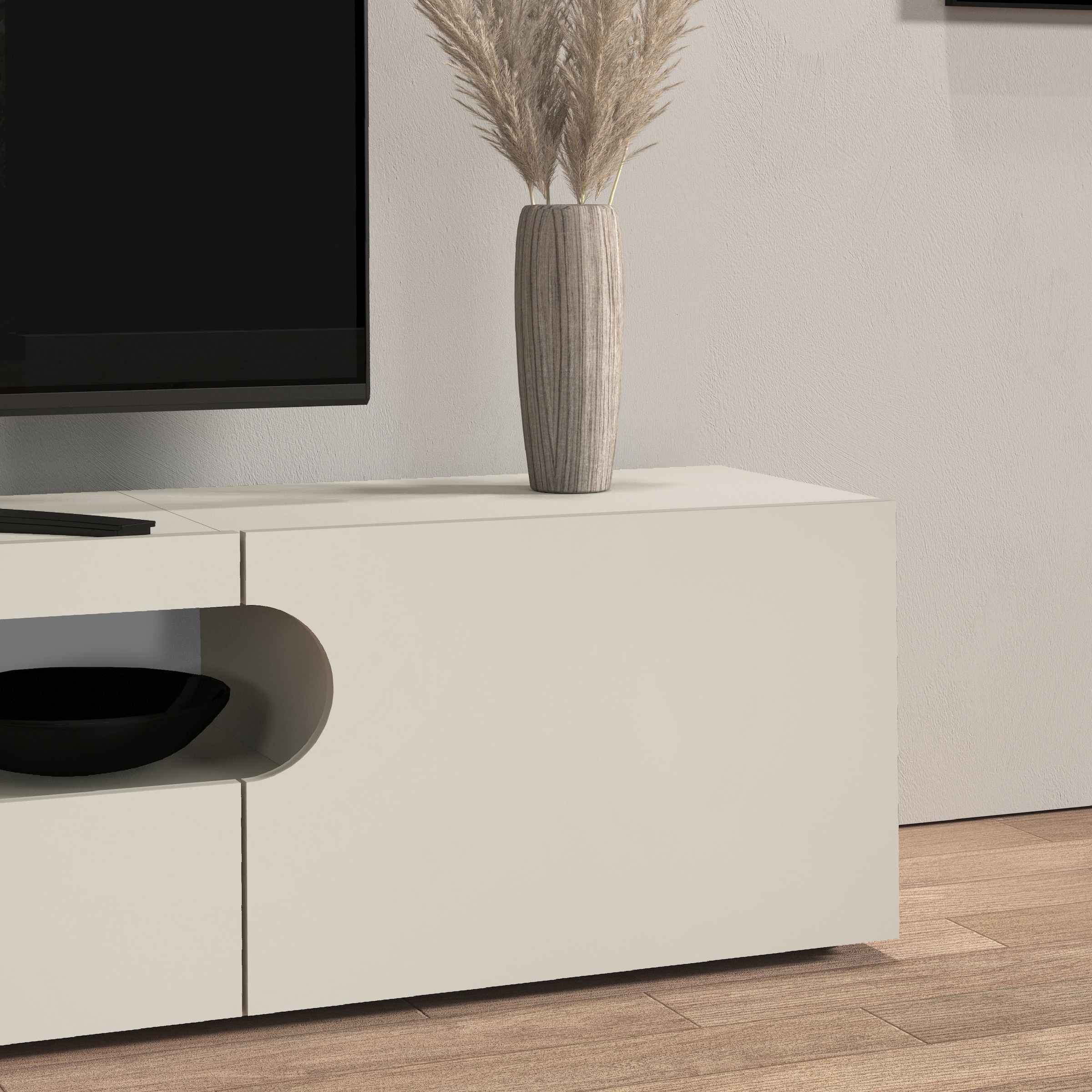 Home affaire Lowboard »REAL TV-Möbel, 240 cm breit, 40/60 cm hoch, Hochglanz oder matt« mit 2 abgerundeten Türen, 1 Klappe, die ein ovales offenes Fach bilden