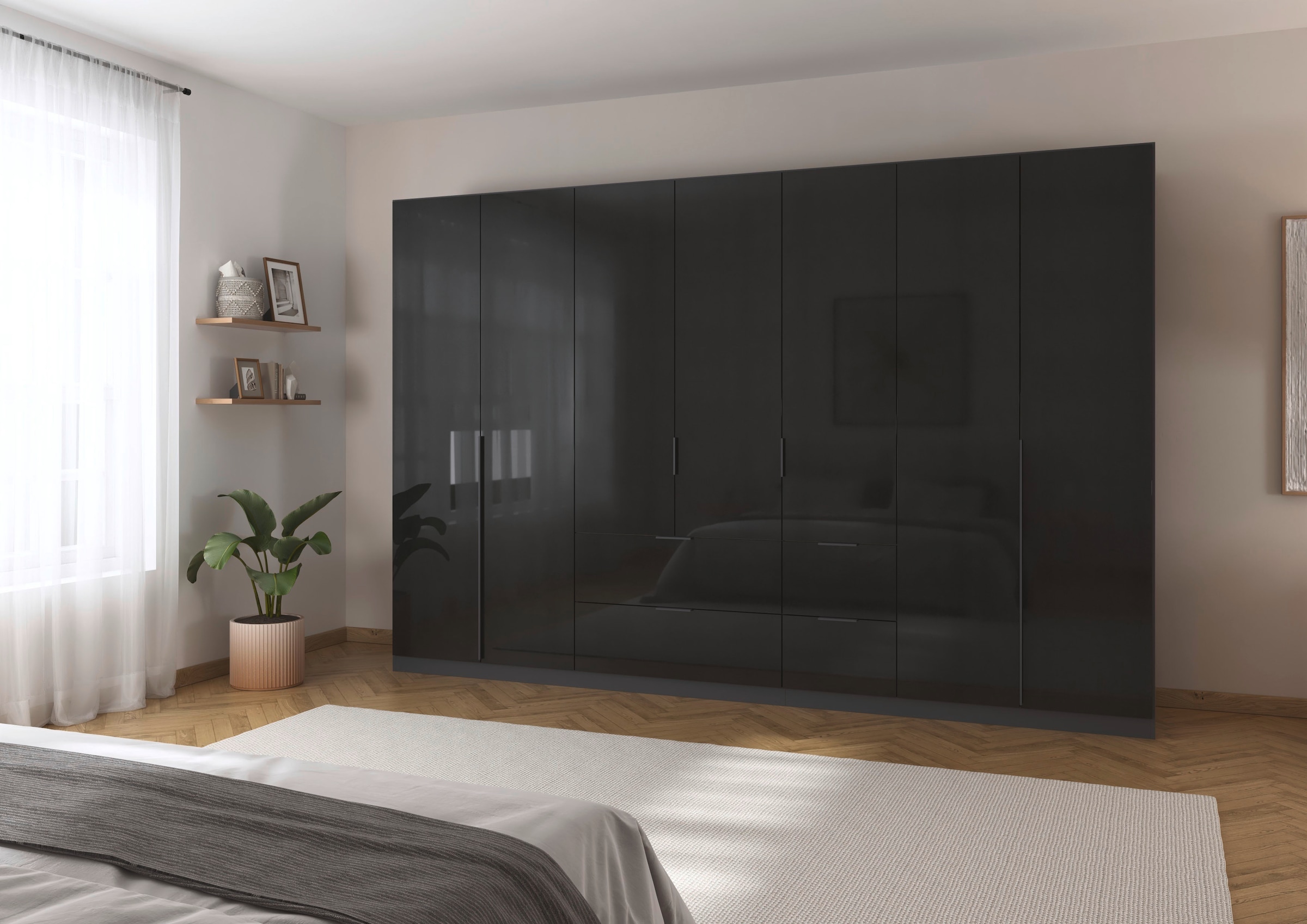 rauch Drehtürenschrank »Kleiderschrank Schrank Garderobe AGORDO mit Dekor- oder Hochglanzfront«, (in zwei Griff-Farben mit Dekor- oder Hochglanzfront), mit Außenschubkästen, in 6 Breiten und 2 Höhen MADE IN GERMANY