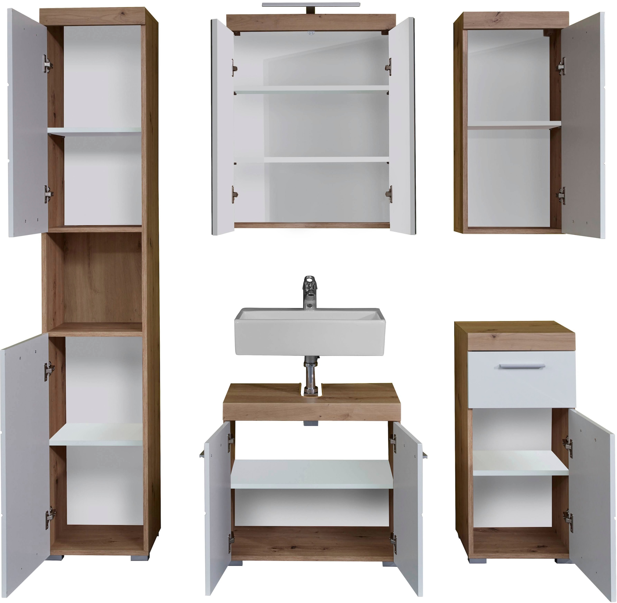 welltime Hochschrank »Avena« Badschrank mit 2 Türen & 1 Fach - (B/T/H) 37/31/190 cm