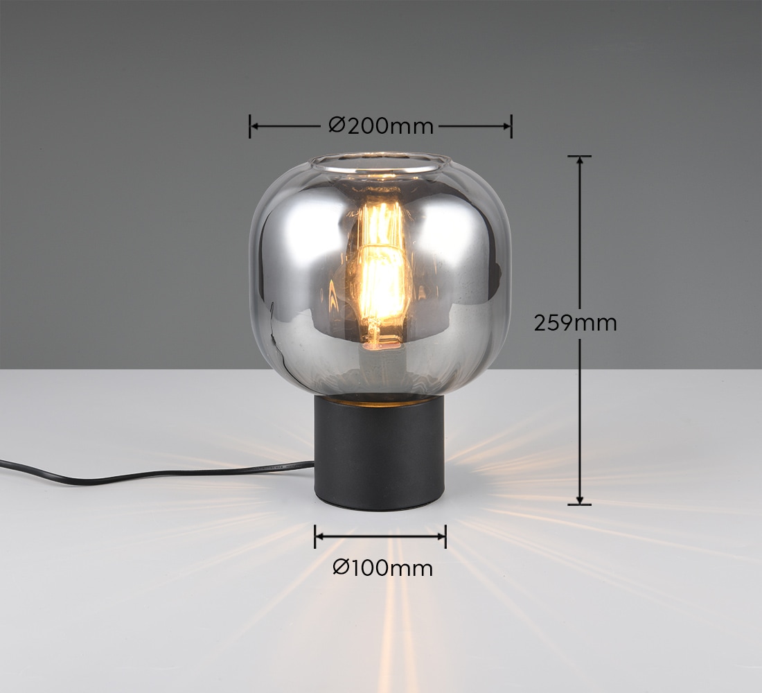 TRIO Leuchten Schreibtischlampe »DIVA, E27 Tischleuchte mit Glasschirm Ø 20cm, exkl 1xE27 max 40W« E27 1 Stk. warmweiß - kaltweiß Schnurschalter 150cm Kabel Höhe 26cm Nachttischlampe Kommode Sideboard
