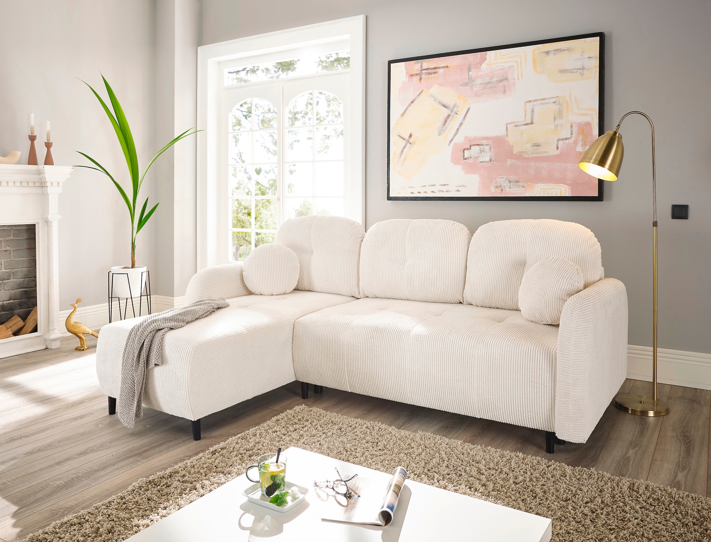 Leonique Ecksofa »BLAISE«, mit Bett-Funktion (Liegefläche 140/200 cm), Zier- und Rückenkissen