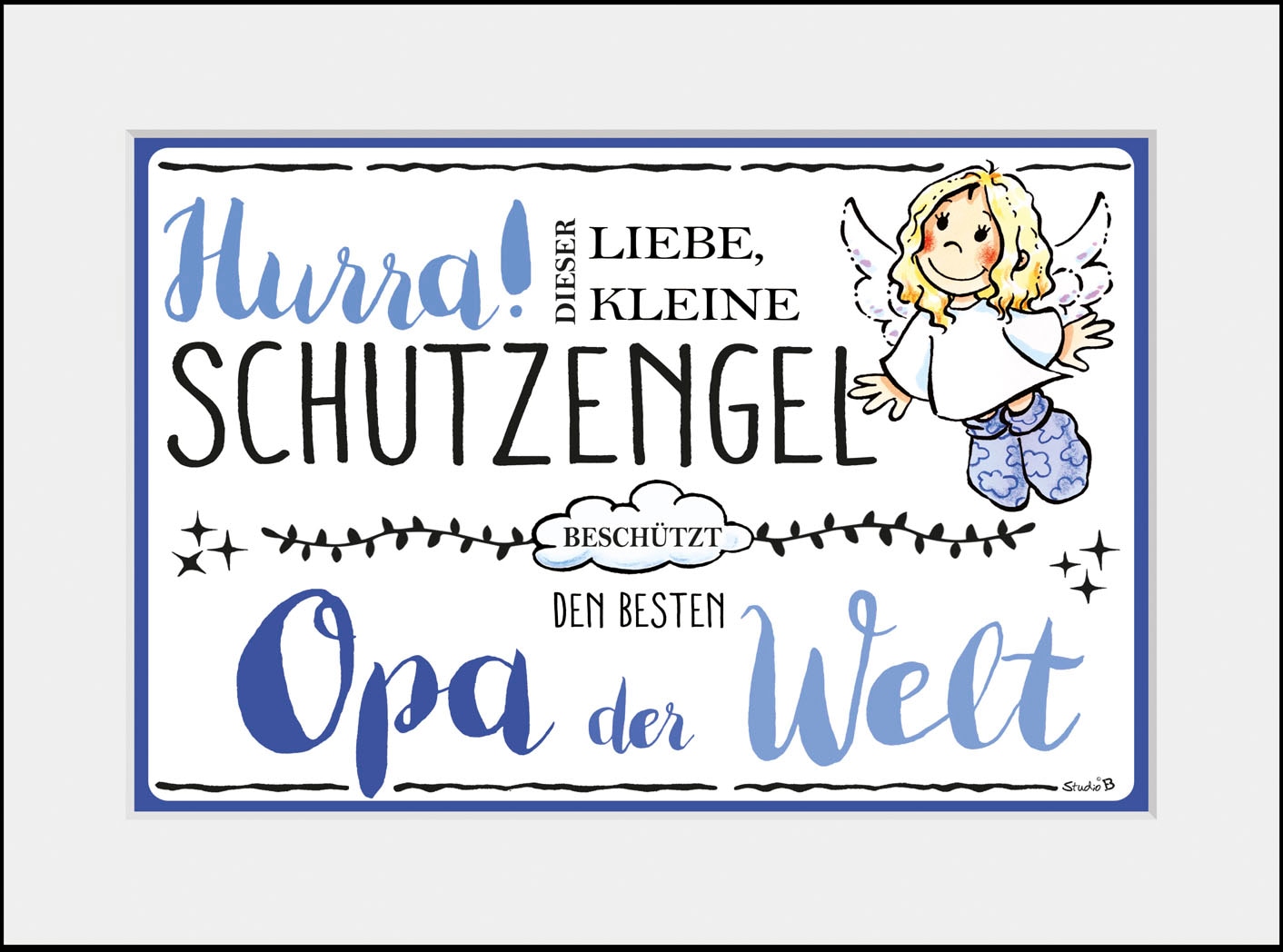 queence Bild »Schutzengel Opa«, Engel-Himmel-Stern-Sterne-Schriftzug-Sprüche & Texte-Liebessprüche-Blumen, (1 St.), HD Premium Poster-Druck inkl. Holzrahmen