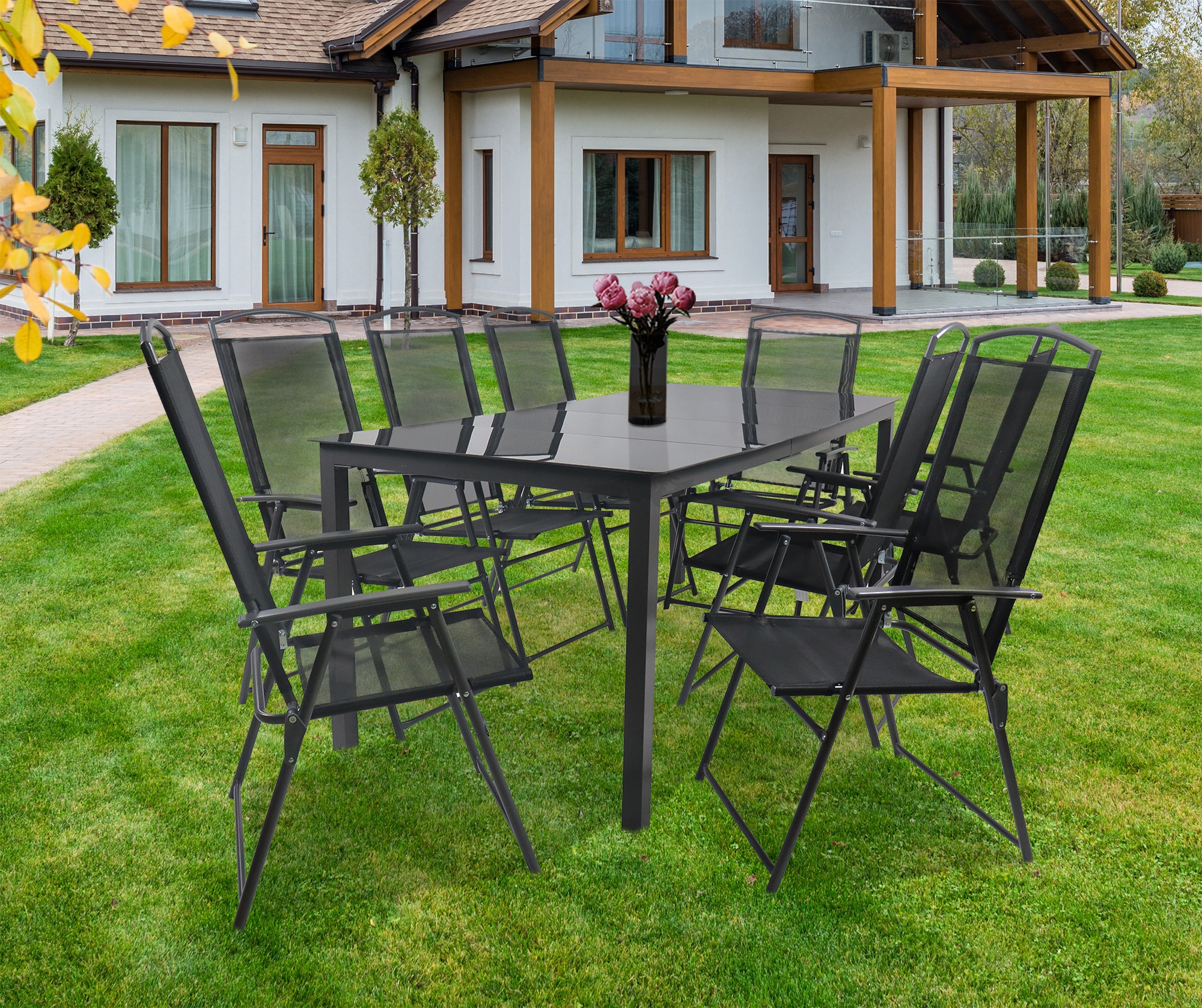 VCM Garten-Essgruppe »VCM 9-tlg Gartenmöbel Set | Sitzgruppe Essgruppe | 1x Tisch, 8x Stühle | Tisch Maße ca. H. 76 x B. 190 x T. 80 cm | Hochlehner Set 190S«, (9 tlg., 190S)