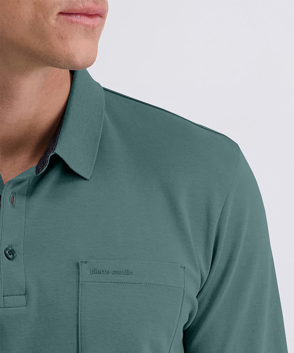 Pierre Cardin Langarm-Poloshirt, Brusttasche mit Marken- Applikation