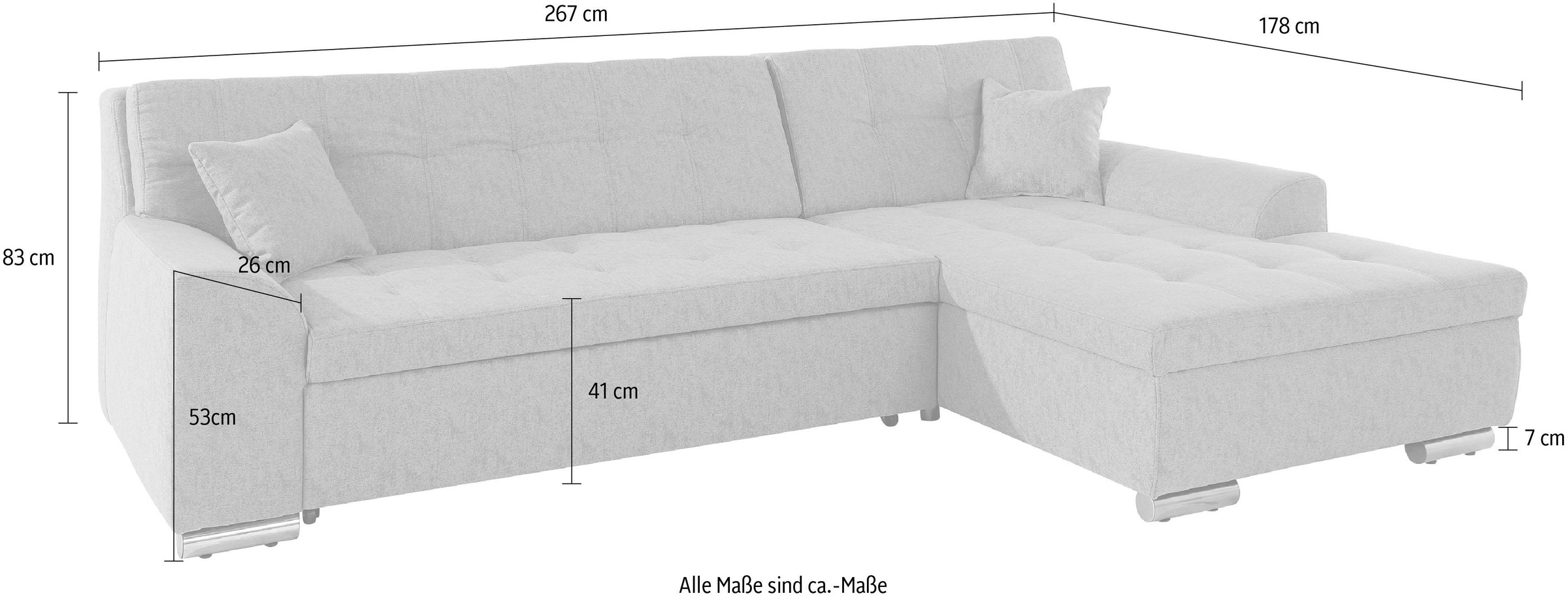 DOMO collection Ecksofa »Aversa, moderne Steppung im Sitz und Rücken, geschwungene Armlehnen,«, L-Form, wahlweise mit Bettfunktion