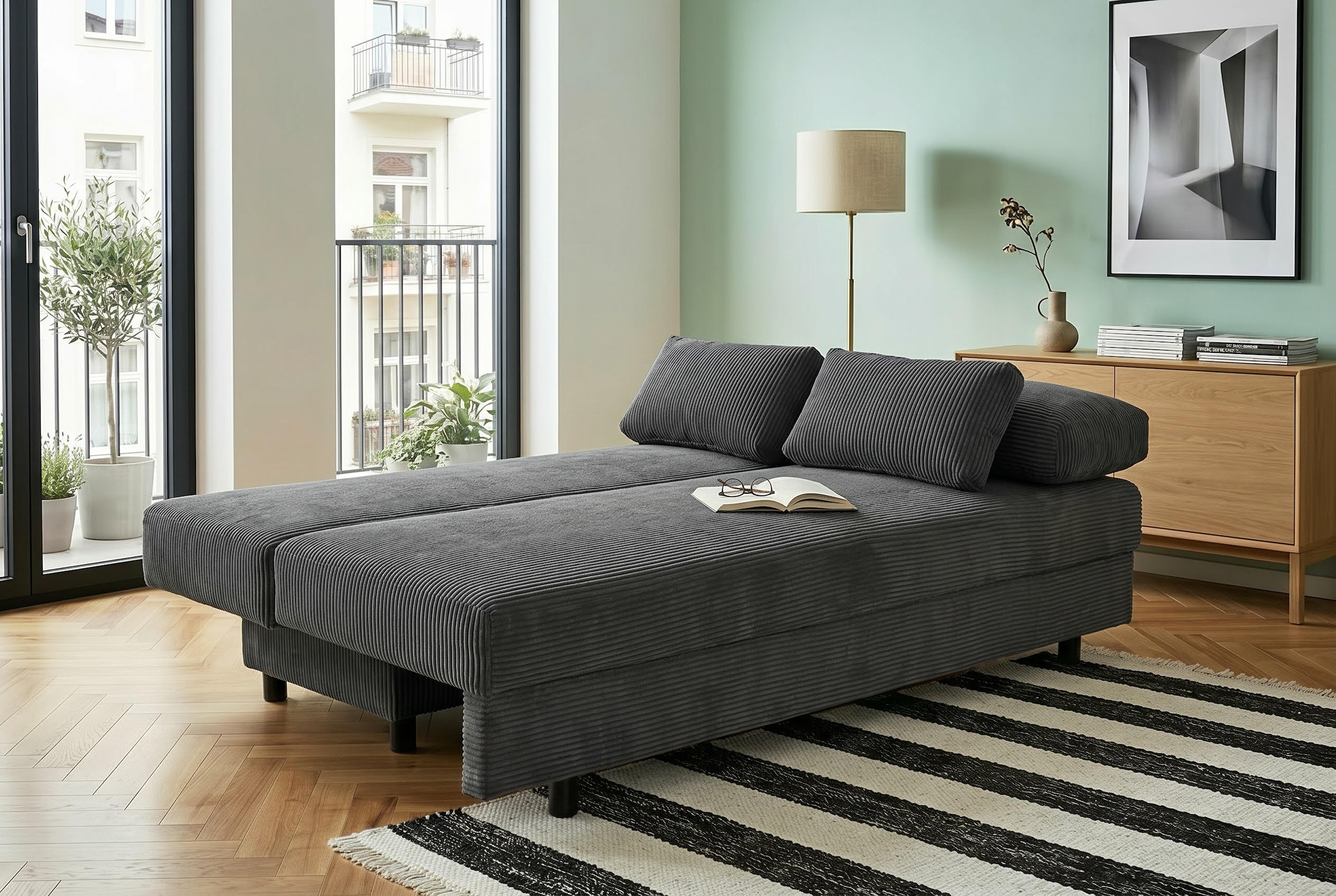 OTTO home Schlafsofa »ONNIKO Cord, Breite: 192 cm, Liegefläche 121x192 cm, softer Cord-Bezug« mit Bettfunktion & Bettkasten