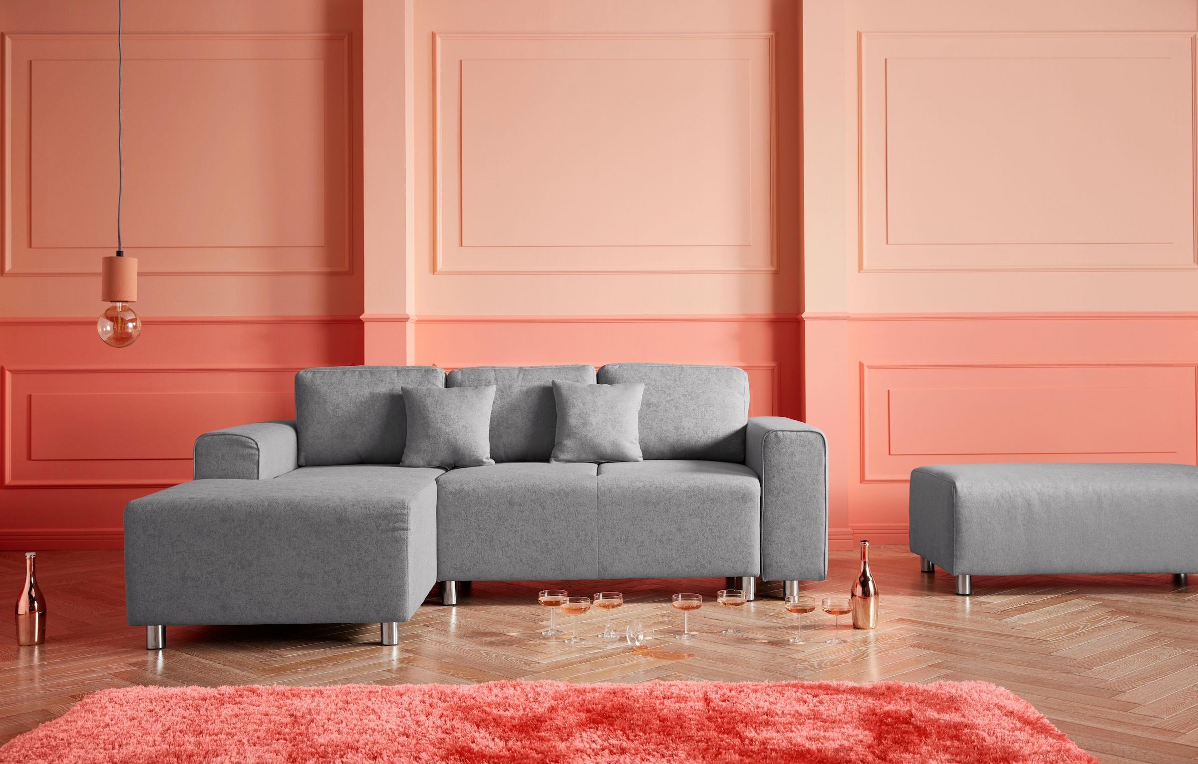 Guido Maria Kretschmer Home&Living Ecksofa »Györ«, L-Form, wahlweise mit Bettfunktion und Bettkasten incl. 2 Zierkissen