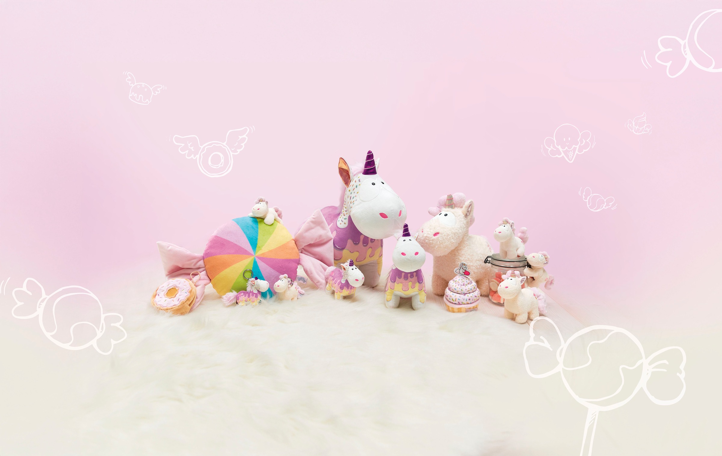 Nici Kuscheltier »Theodor & Friends GREEN, Einhorn Creamy Pink stehend 22 cm«