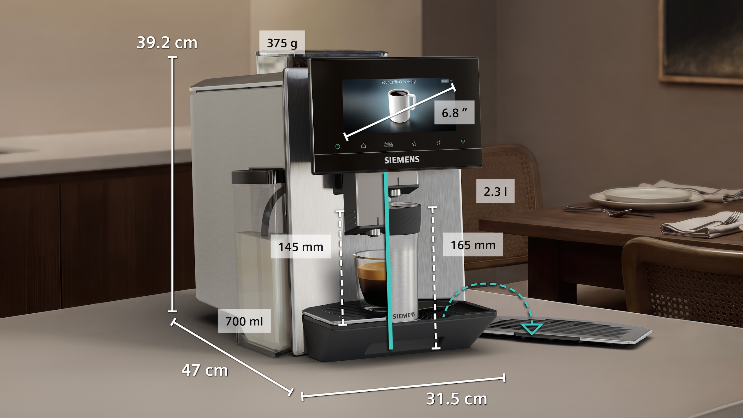 SIEMENS Kaffeevollautomat »TQ923E43« farbiges 6.8'' TFT-Display, individuelle Aromaeinstellung, Edelstahl