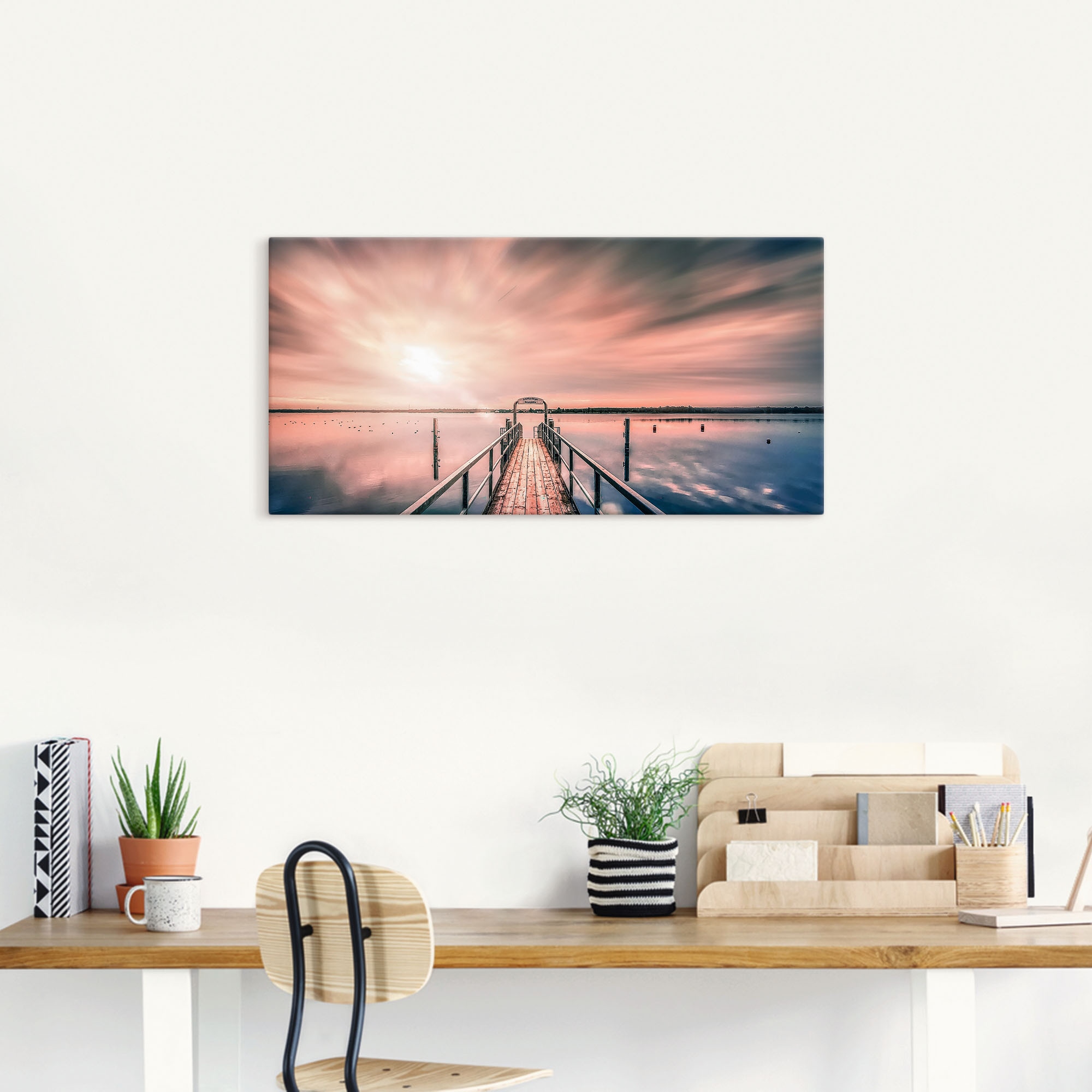 Artland Wandbild »Steg im Sonnenlicht mit Wolken«, Bilder vom Sonnenuntergang & -aufgang, (1 St.), in vielen Größen & Produktarten , Alubild, Leinwandbild, Poster, Wandaufkleber