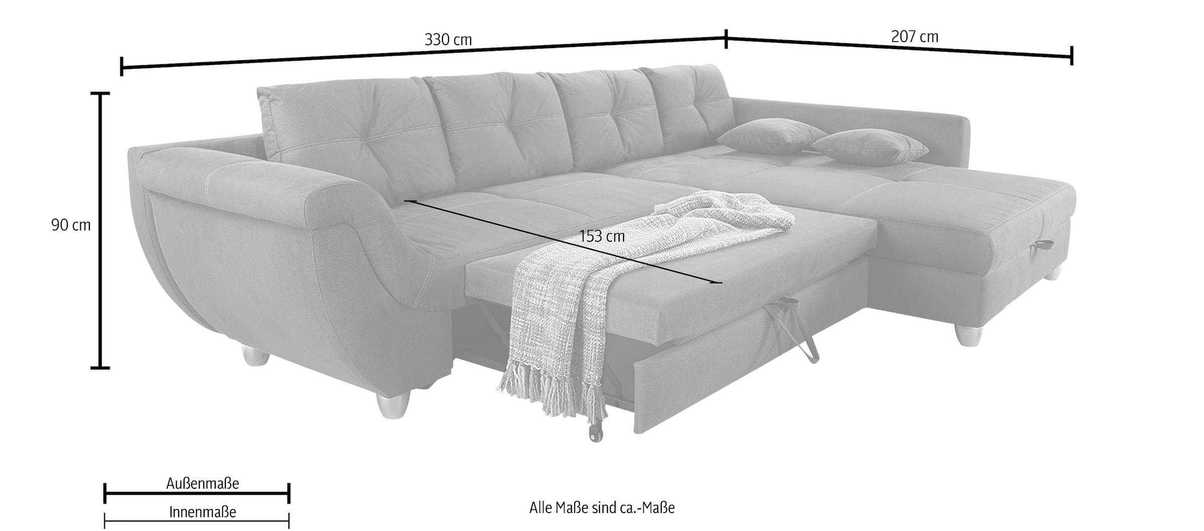 Jockenhöfer Gruppe Ecksofa »Maranello L-Form, B: 330 cm« mit Bettfunktion, Bettkasten & Zierkissen