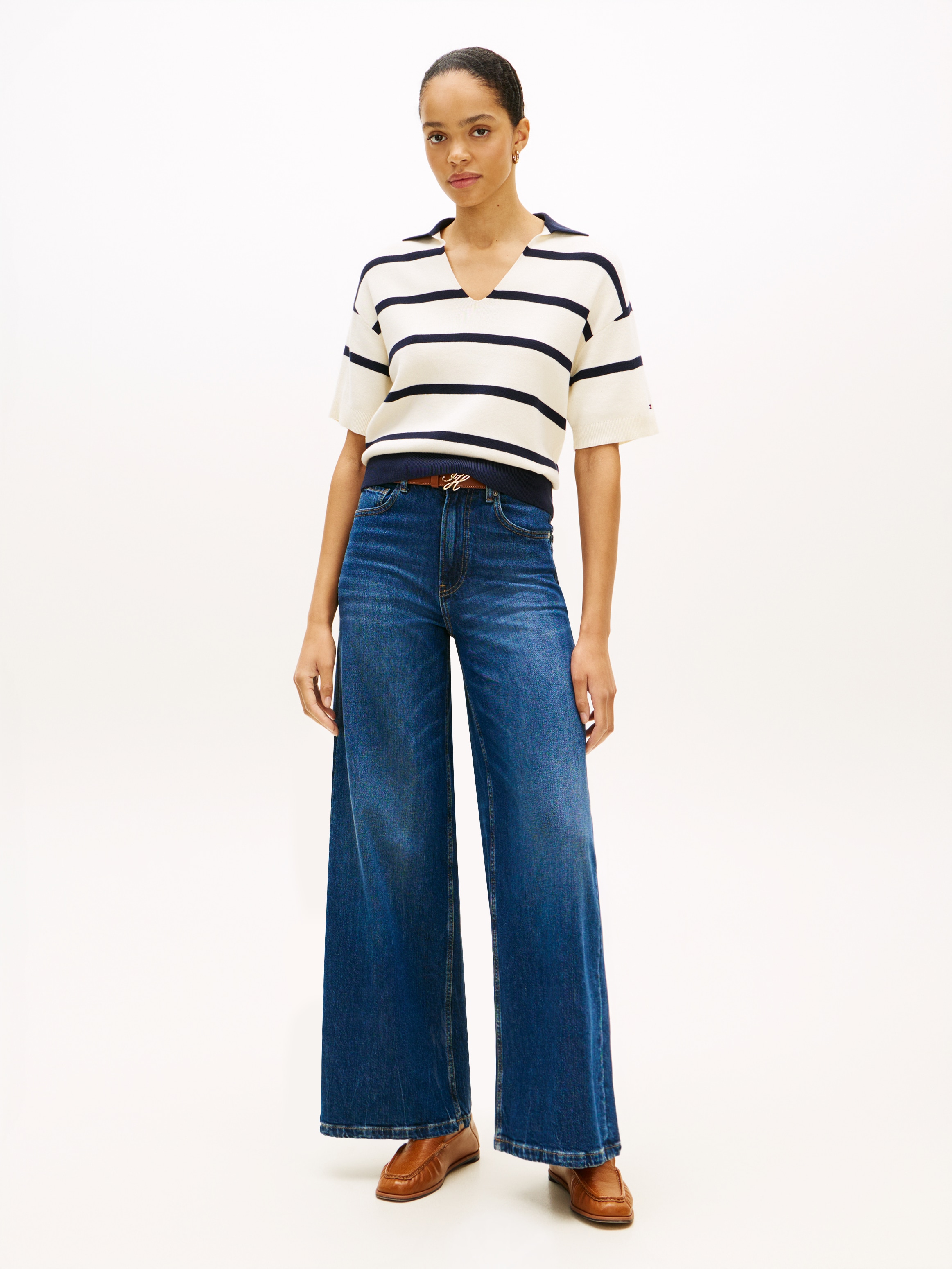 Tommy Hilfiger Strickpullover »CO FULL NEEDLE POLO SS SWT« mit V-Ausschnitt