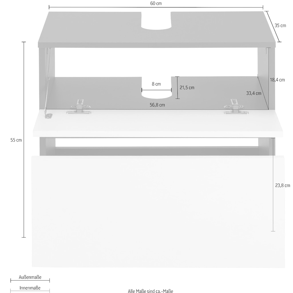Home affaire Waschbeckenunterschrank »Wisla«, Breite 60 cm, oben Klappe & unten großer Auszug