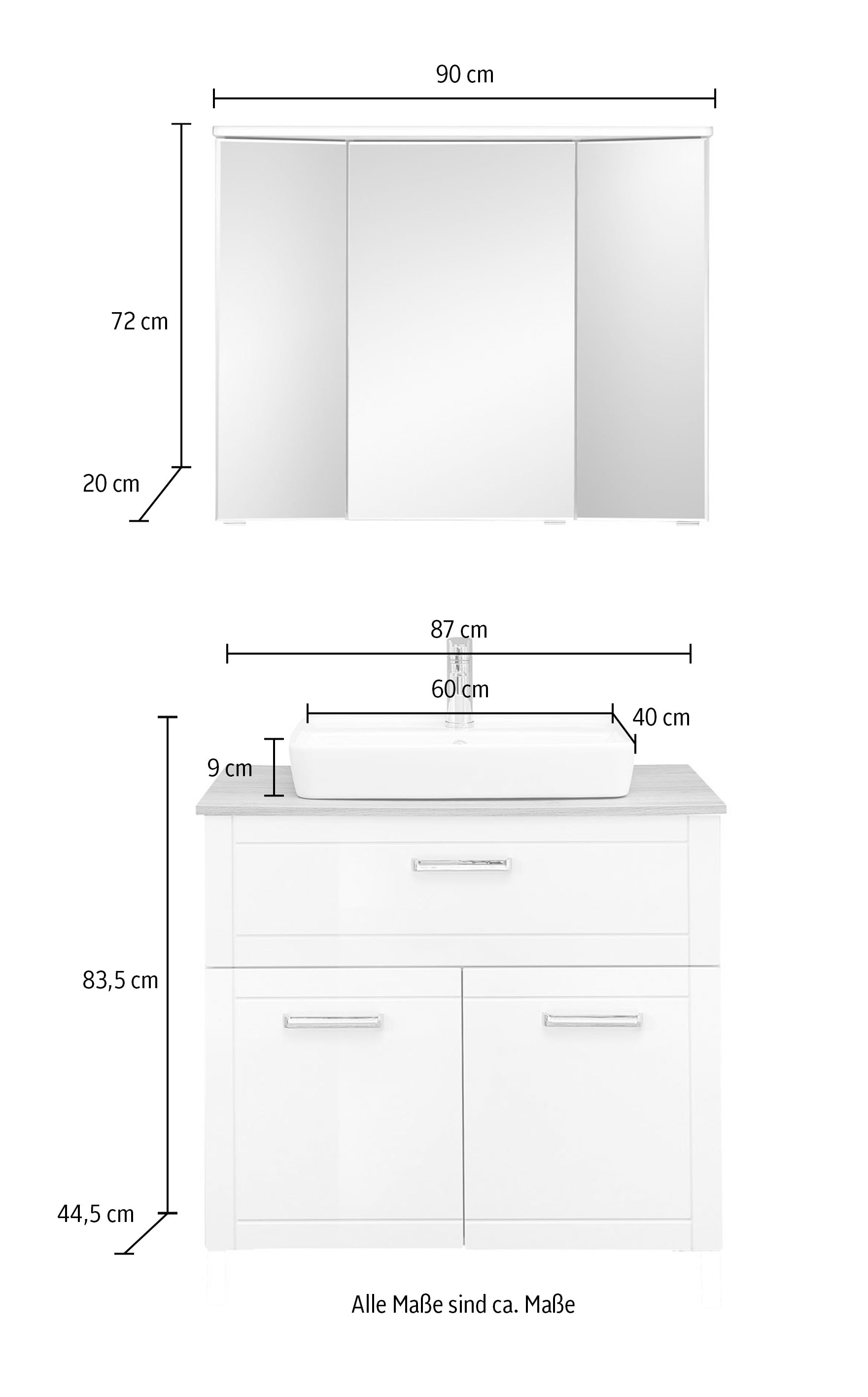 Saphir Badmöbel-Set »Serie 3007,Waschtisch mit Spiegelschrank« 4 Stk. tlg.