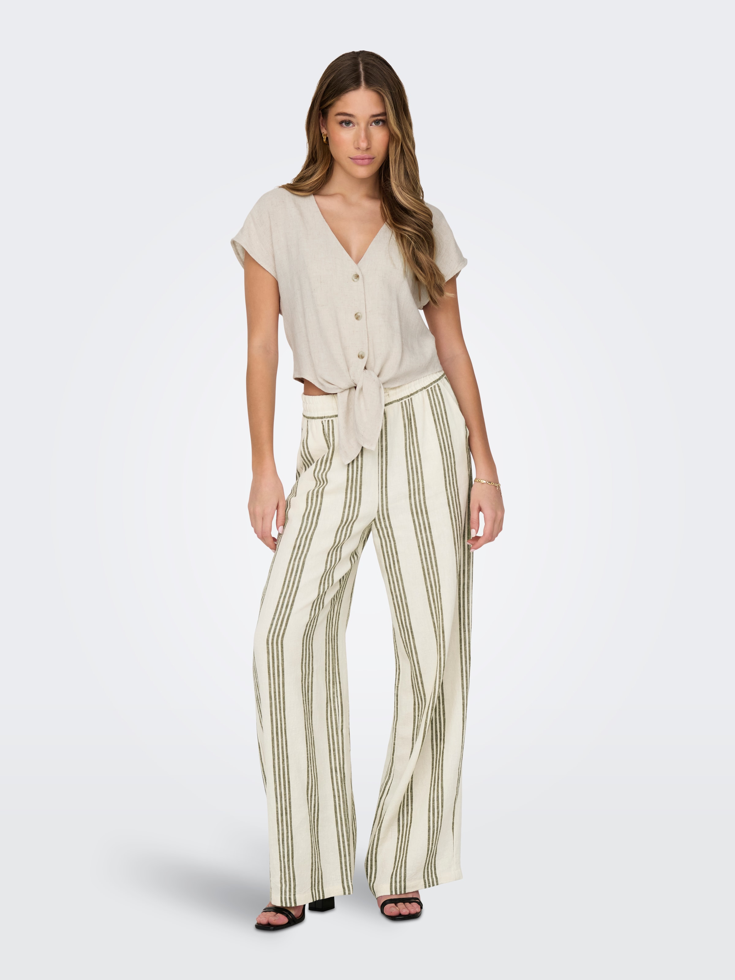 ONLY Kurzarmbluse »ONLSIESTA SS KNOT LIN BL SHIRT PNT NOOS«, mit Leinen