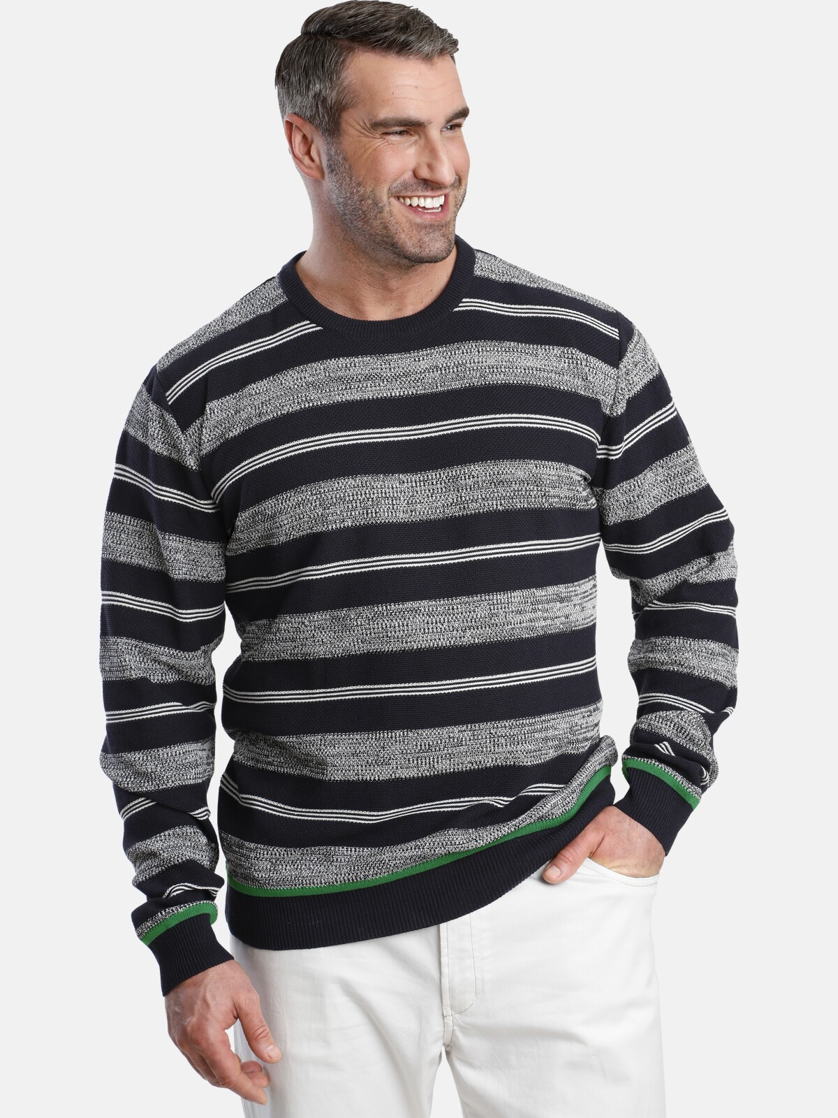 Charles Colby Rundhalspullover »EARL BRODIE«, Blockstreifendesign gestrickt