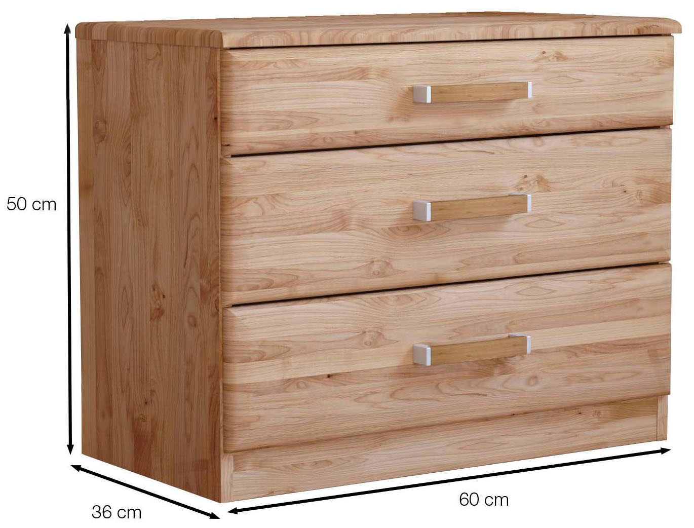 WIEMANN Nachtkommode »Lausanne, Nachttisch, Nachtschrank, teilmassiv Erle, 3 Schubladen« 2er-Set, 60 x 50 x 36 cm (B/H/T), MADE IN GERMANY,  Abdeckplatte und Schubkastenfronten aus Massivholz