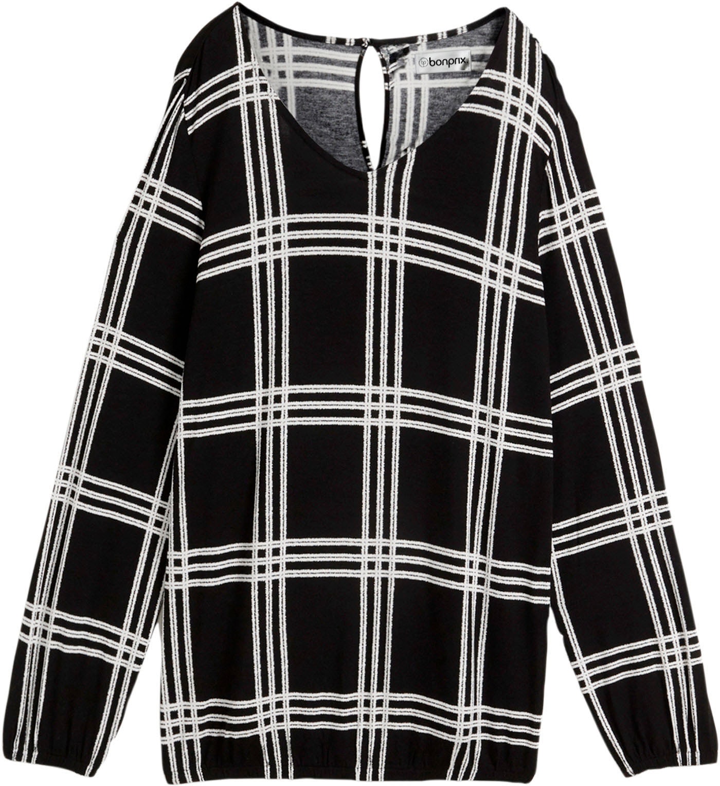 bonprix Langarmshirt lässige Passform, mit elastischem Saum, kariertes Design
