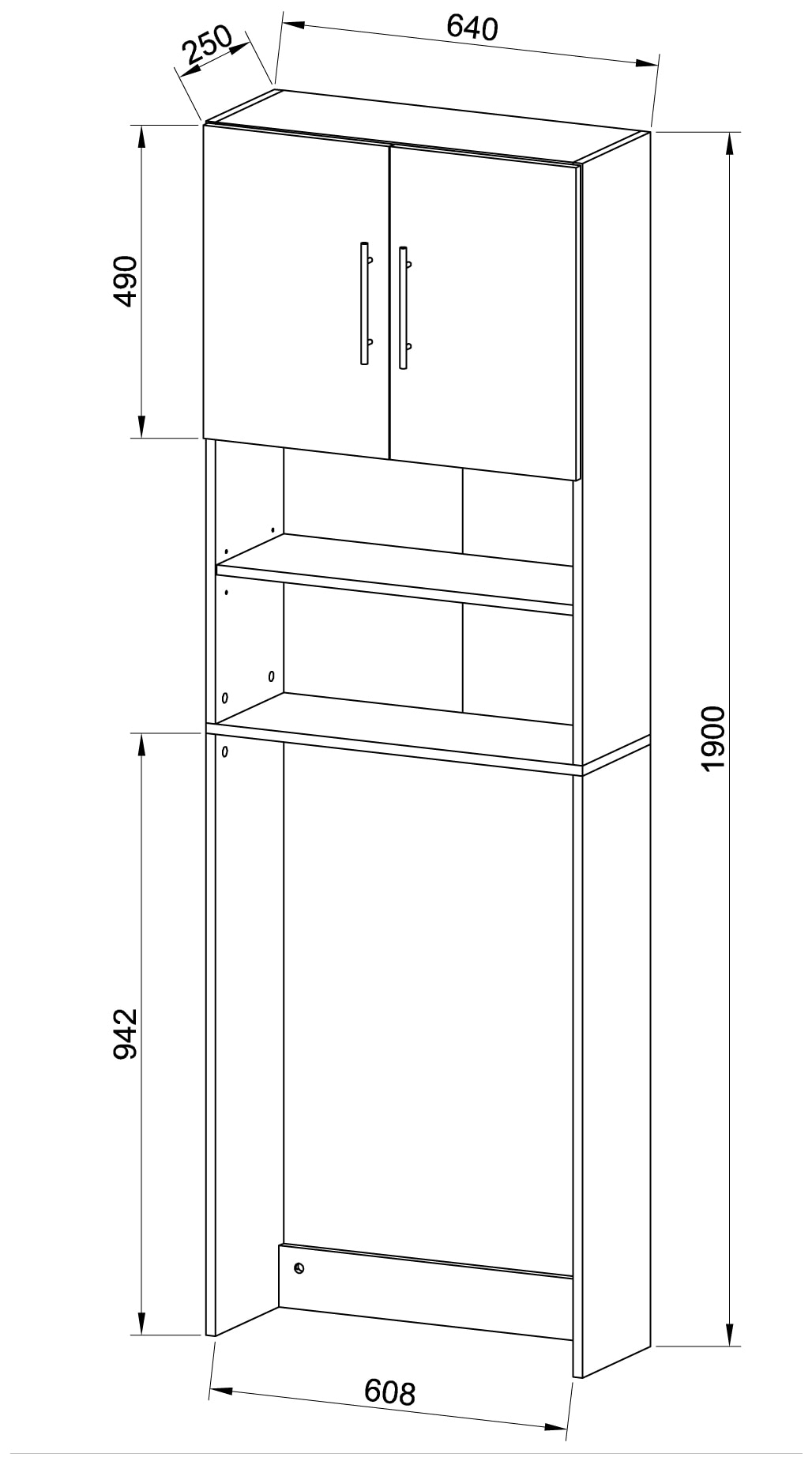 VCM Hochschrank »VCM Holz WC Toilette Regal | Toilettenüberbau | Überbauschrank | Wandschrank | Maße ca. B. 64 x H. 190 x T. 25 cm - Totas«, (1 St.)