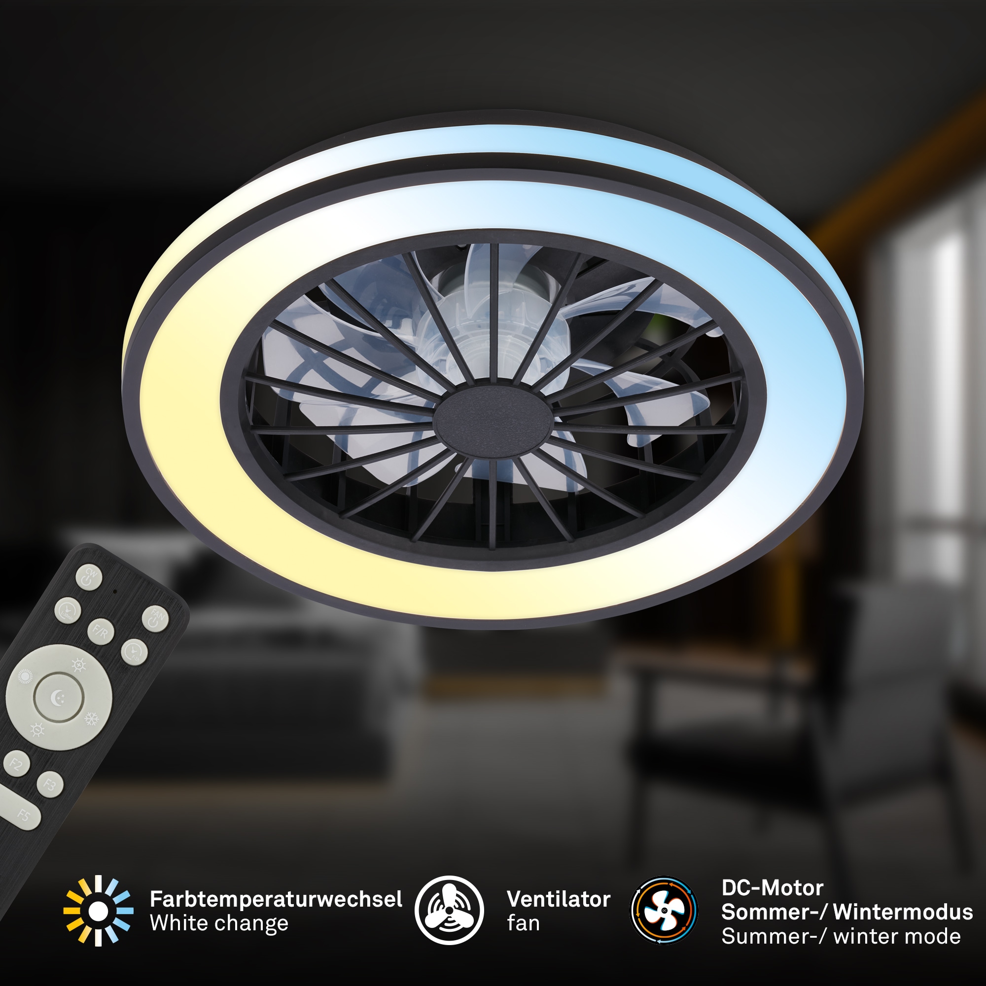 Briloner Leuchten LED Deckenleuchte »VENTURO« LED-Board 1 Stk. warmweiß - kaltweiß 38 x 14 cm (DxH), Schlafzimmer, Wohnzimmer, Esszimmer, Flur, Küche