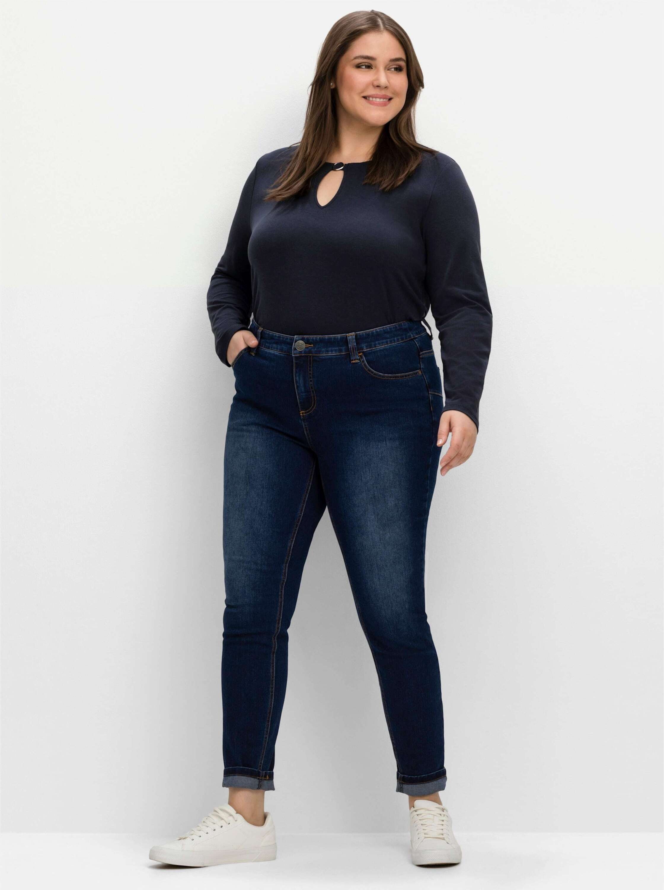 Sheego 5-Pocket-Jeans »Stretch-Jeans Skinny Jeans mit bequemer Taille« für sehr schmale Beine und mehr Bauch