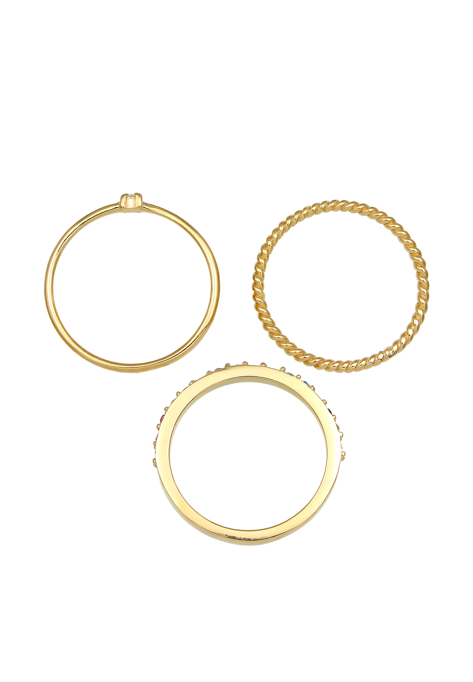 Elli Ring-Set »Ring Kristalle Farbig Regenbogen Set (3 tlg) 925 Silber«