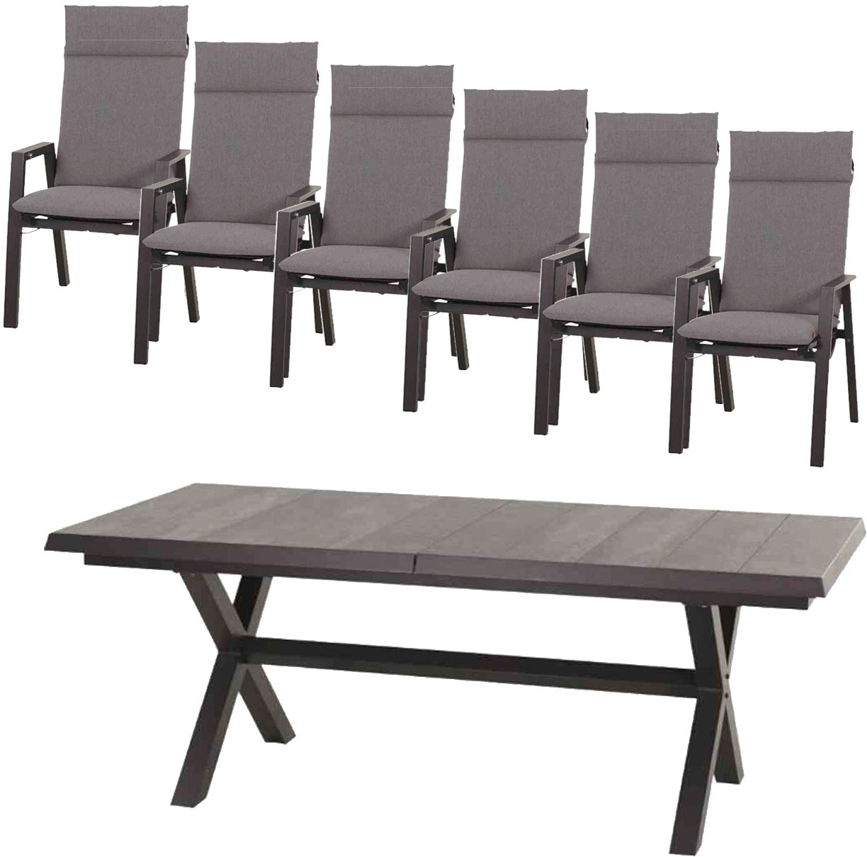 Siena Garden Garten-Essgruppe »Valencia/Messina«, (Set, 13 tlg.), bestehend aus 6 Sesseln, 6 Auflagen und 1 Ausziehtisch