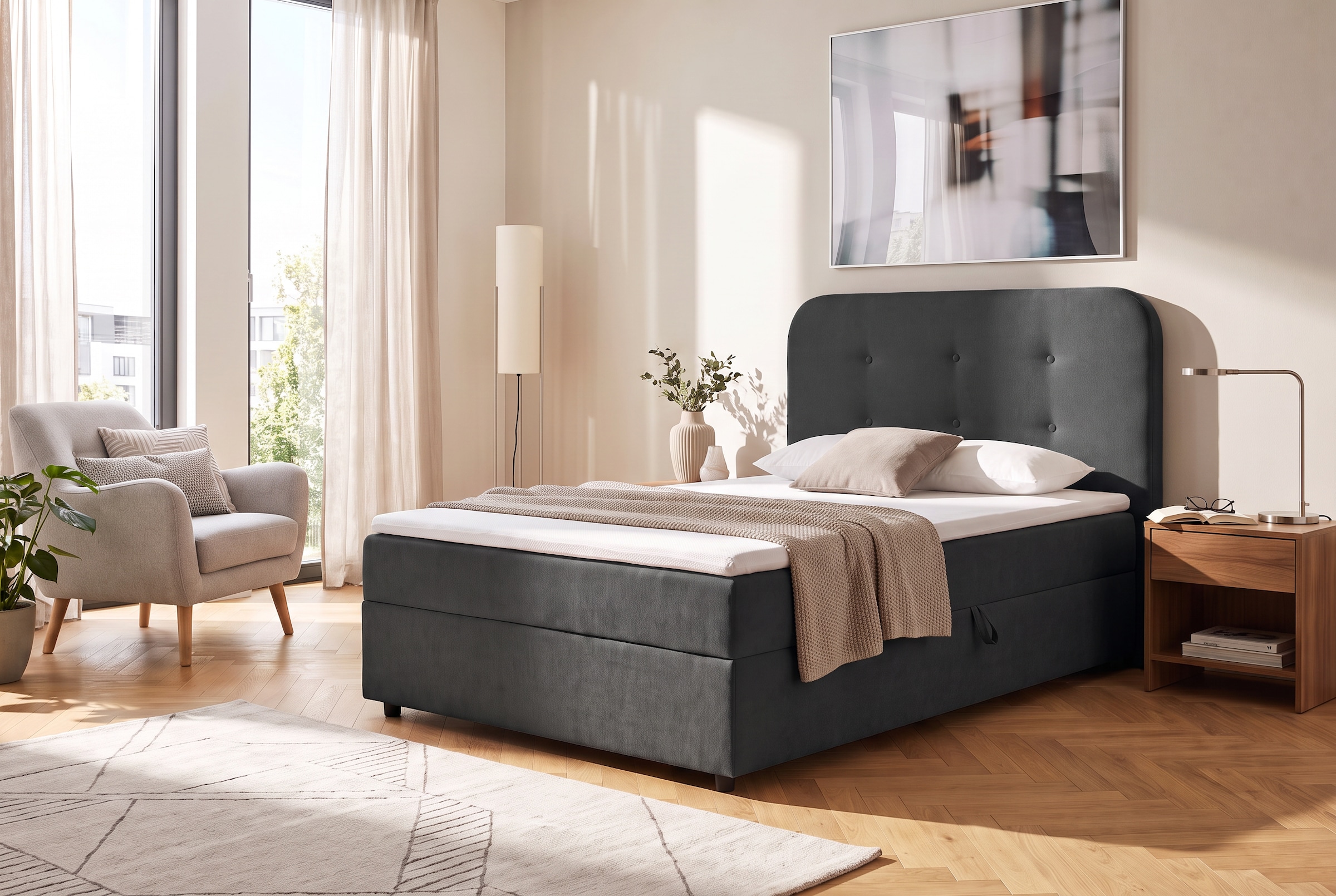 Home affaire Boxbett »Amrum inkl. Bettkasten, Liegefläche 120 und 180x200cm« inkl. Topper, erhältlich in verschiedenen Farben